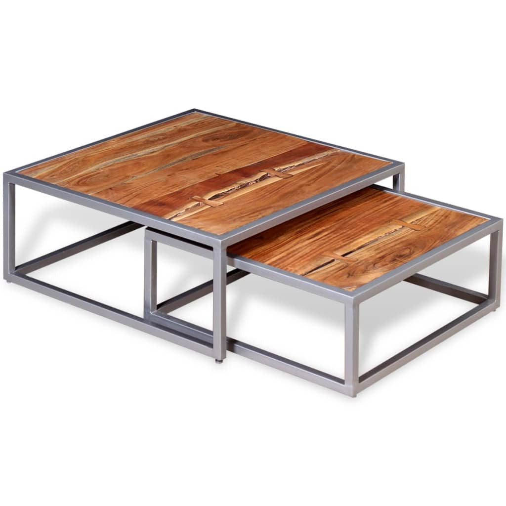 vidaXL Couchtisch 2-tlg. Couchtisch-Set Massivholz (2-St)