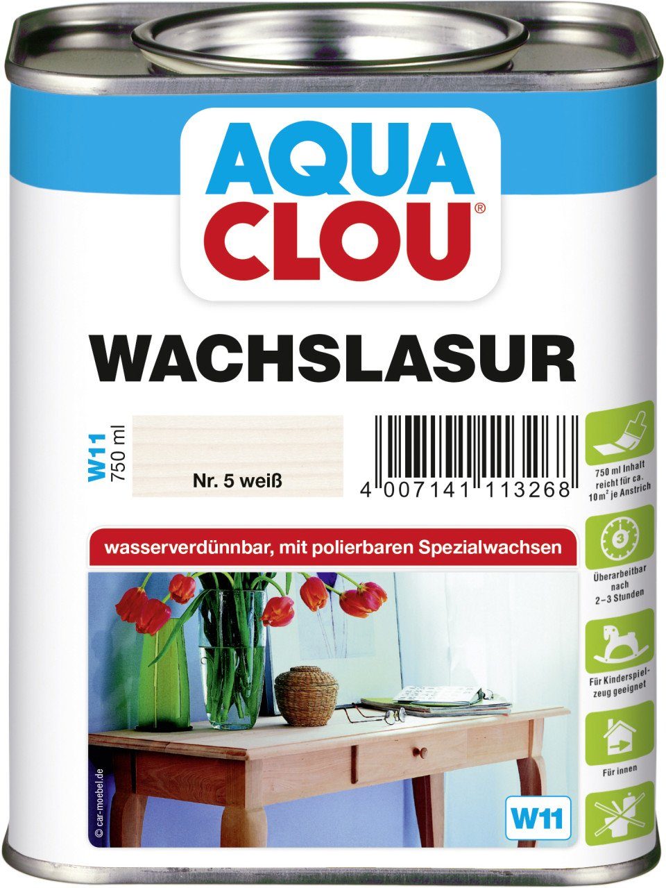 Lasur Aqua Clou Wachslasur 750 ml weiß