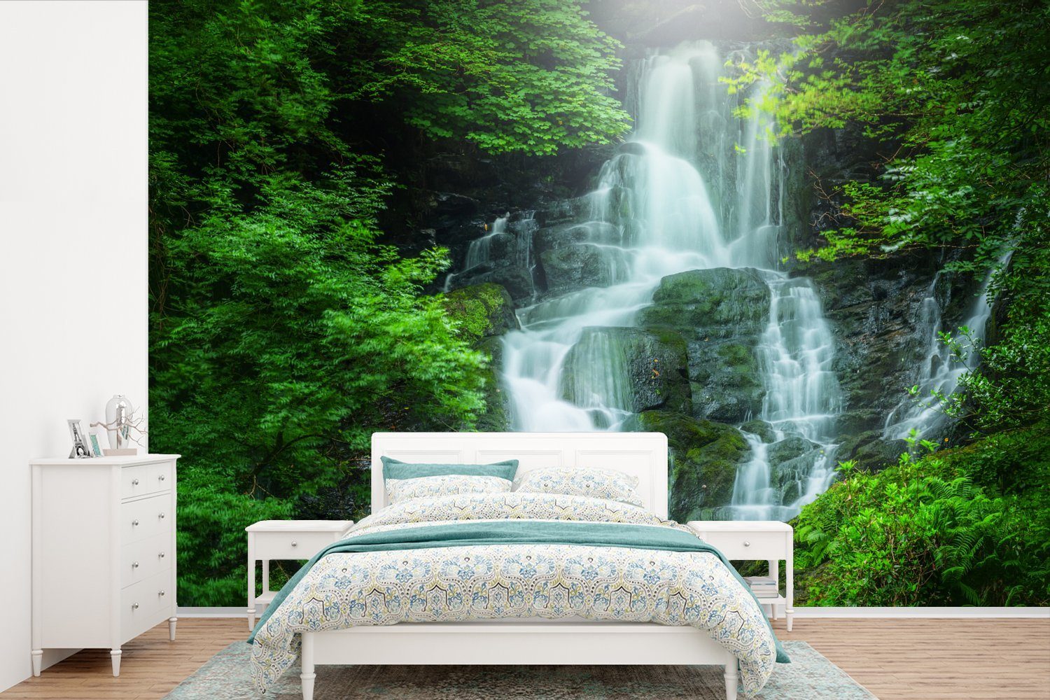 MuchoWow Fototapete Wasserfall in Irland, Matt, bedruckt, (6 St), Wallpaper für Wohnzimmer, Schlafzimmer, Kinderzimmer, Vinyl Tapete