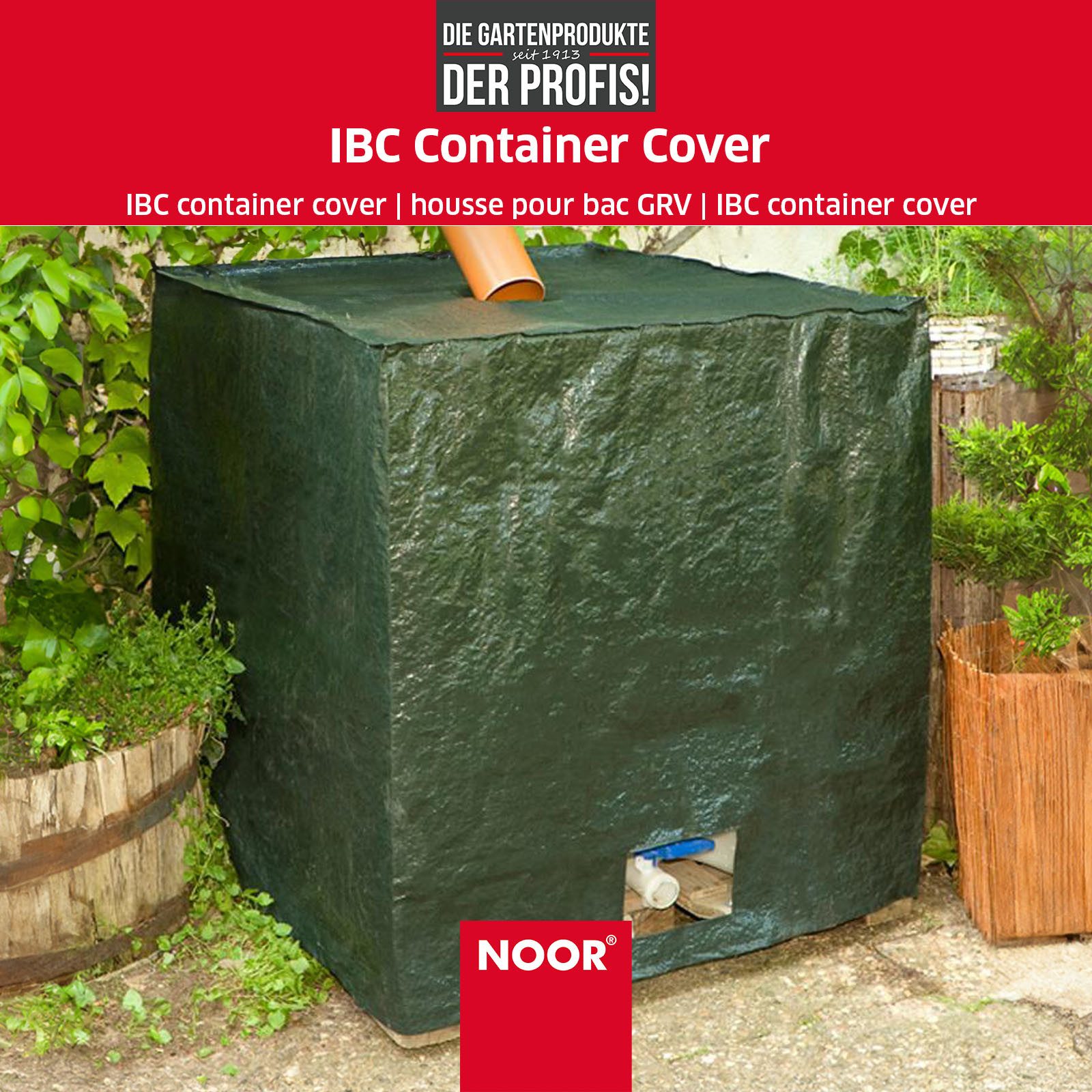 NOOR Wassertank IBC Container Cover - 120g/m² - Abdeckung für 1000L Gittertank, ganzjährig verwendbar - recycelbar und umweltfreundlich