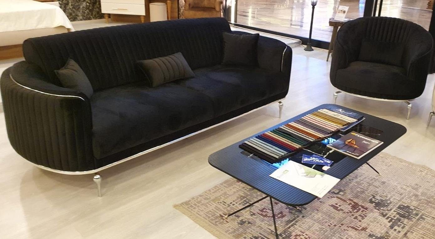 JVmoebel Schwarz Polster Luxus Design Sessel Wohnzimmer Textil Couch Sitz Neu Sessel