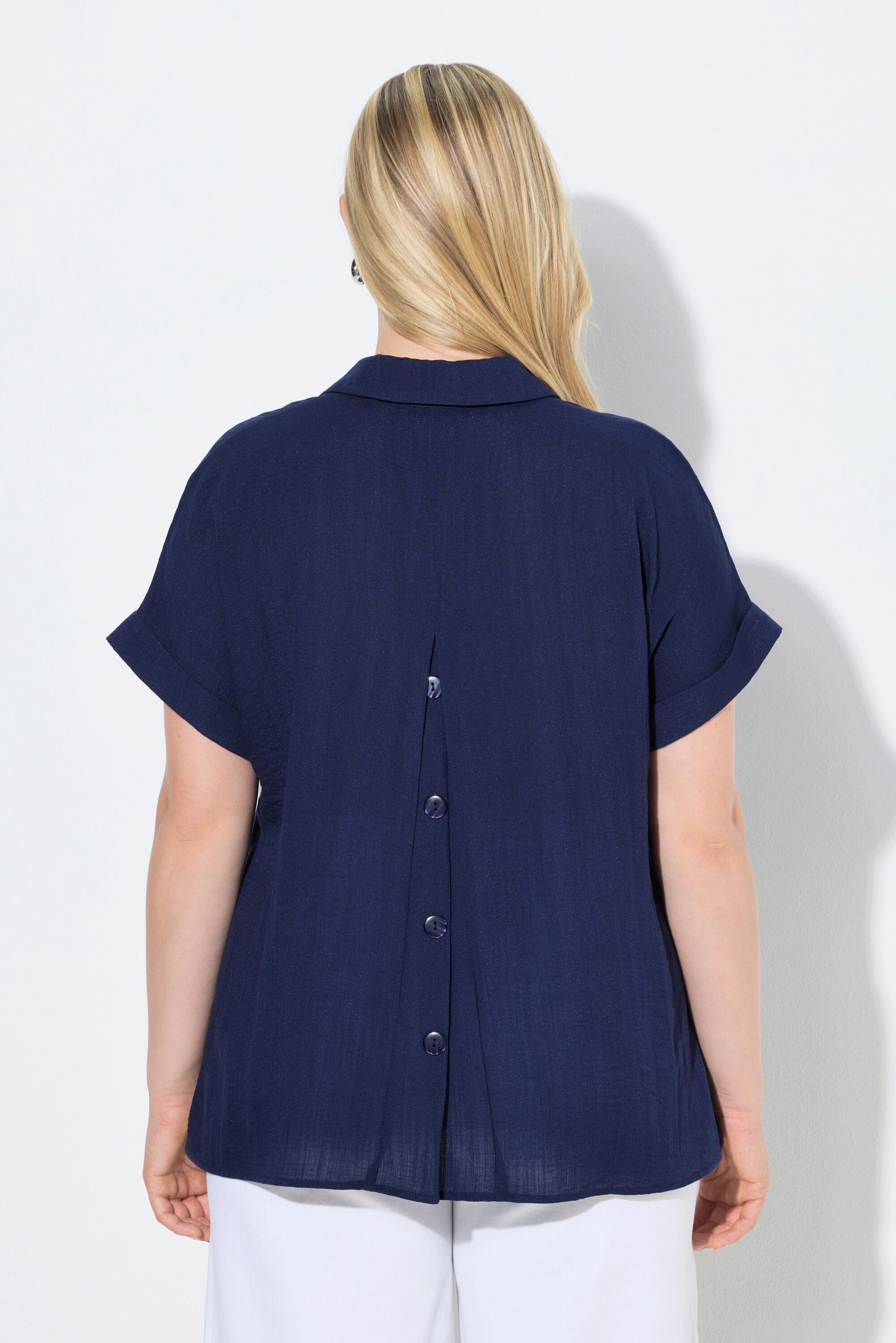 Ulla Popken Tunika Bluse Rücken-Knöpfe Oversized Zierfalte Halbarm – Bild 3 von 4