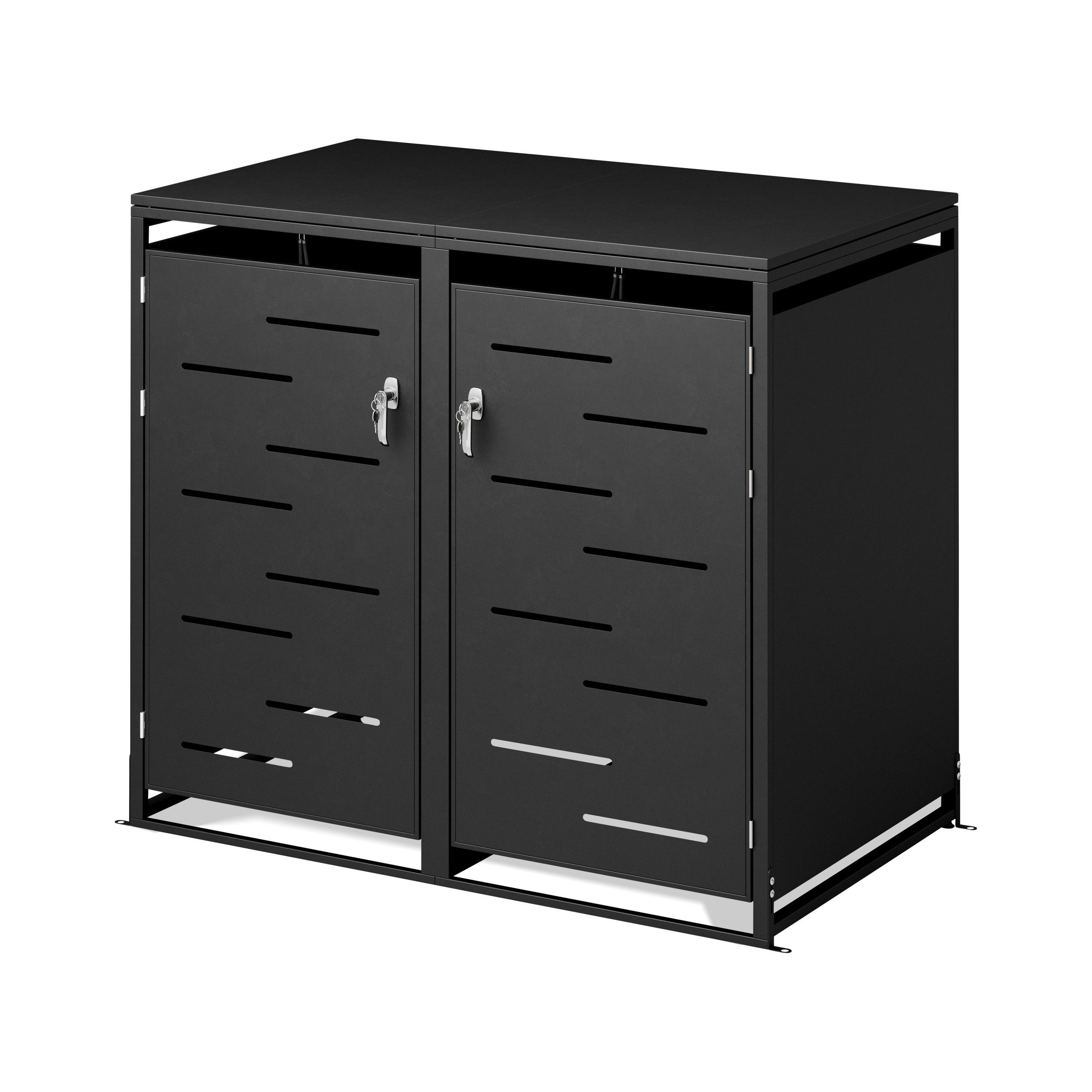 KHG Mülltonnenbox Einzelbox für bis zu 240 Liter Tonnen, abschließbar (Belüftungs-Stanzung wetterfest 68x120x80 cm, 1 St., Bodenbefestigung, Edelstahlgriffe), Lüftungslöcher