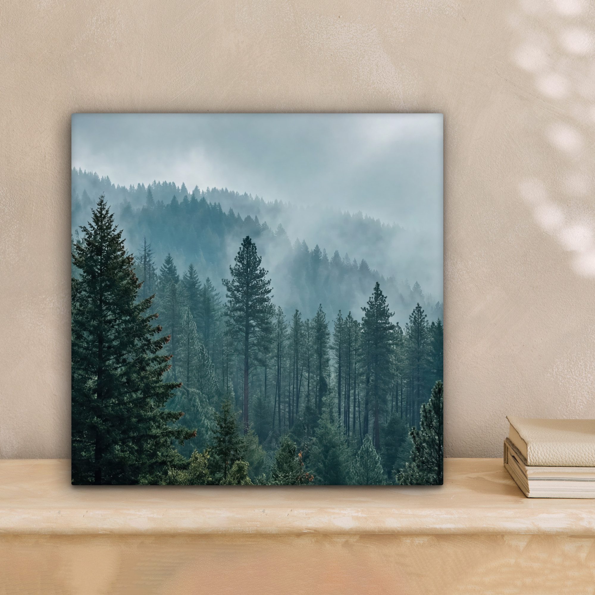 OneMillionCanvasses® Leinwandbild Nadelwald – Berge – Nebel, Fotodruck (1 St), Leinwand Bilder Klein, Wand Dekoration Aesthetic 30x20 cm – Bild 2 von 5