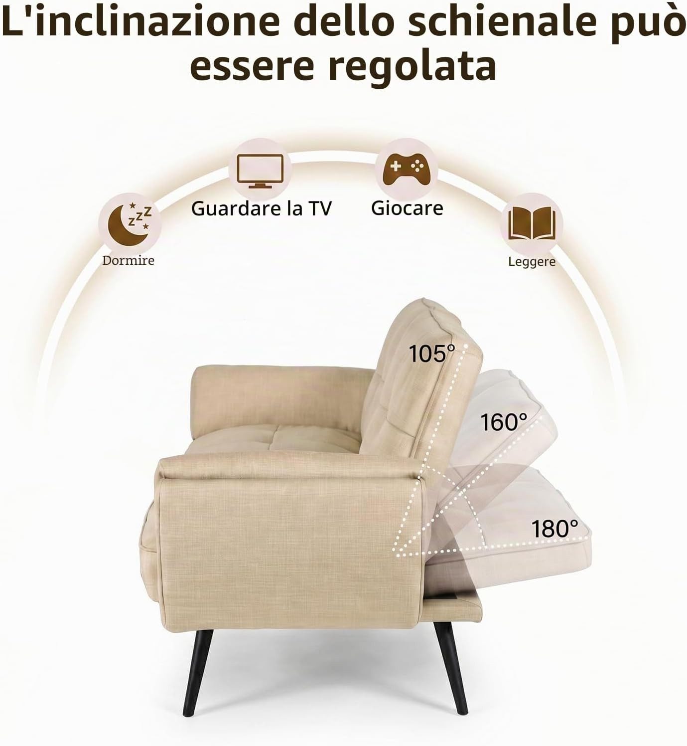 Jiexi Sofa Schlafsofa Länge inklusive Armlehnen 170/180/190cm Verstellbare – Bild 4 von 5