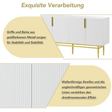 Flieks Sideboard (1 St., Metallgriff und Metallbeine), Anricht mit 4 Türen Buffetschrank 152,5*40,5*80cm, Weiß