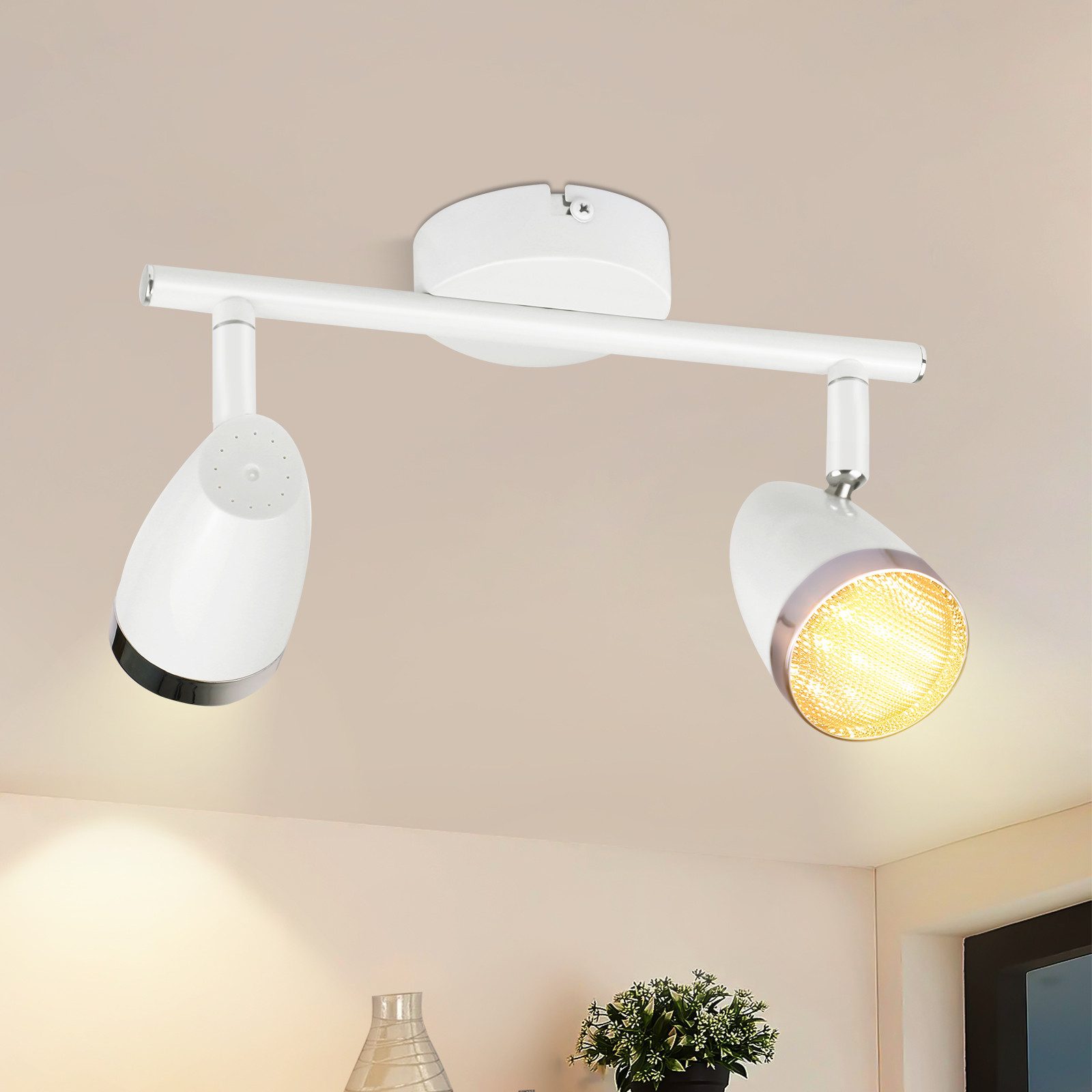 ZMH Deckenstrahler 1/2/3/4 Flammig 4/6/12/16W Deckenlampe schwenkbar 350° Wohnzimmer, LED fest integriert, Warmweiß, Weiß 3000K schwenkbar 350° Deckenspot Flur Schlafzimmer