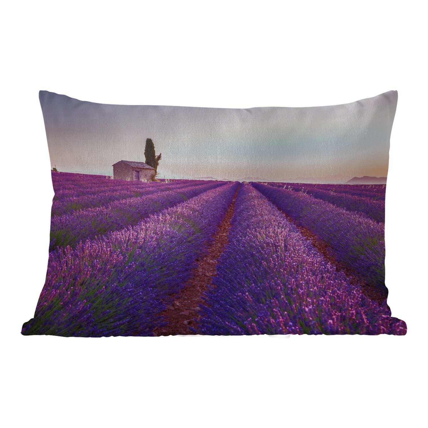 MuchoWow Dekokissen Lavendel - Sonnenuntergang - Lila - Blumen, Outdoor-Dekorationskissen, Polyester, Dekokissenbezug, Kissenhülle