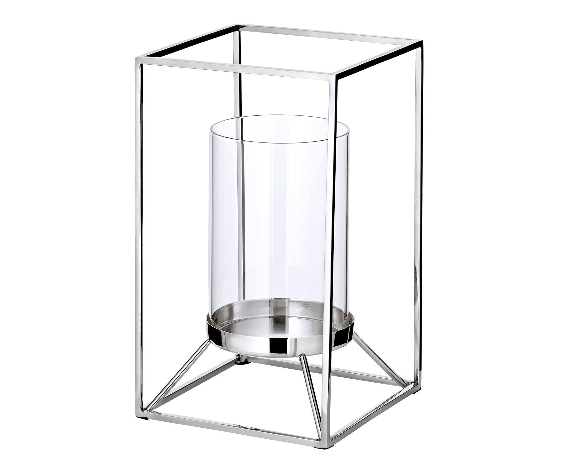 EDZARD Windlicht Marie, Quadratisch, Silber-Optik, Edelstahl, vernickelt, H 25 cm, Ø 15 cm