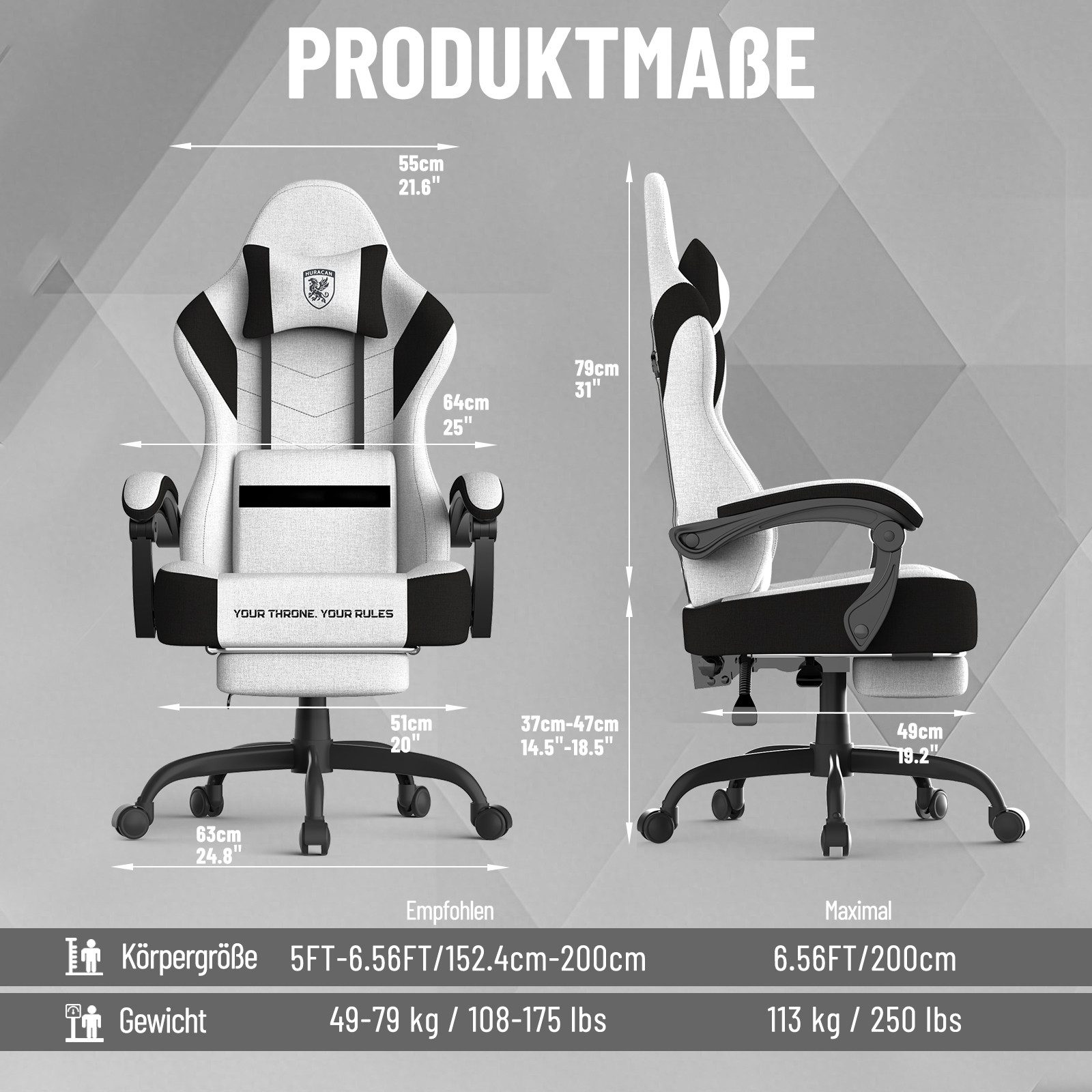 Ferghana Gaming-Stuhl Gaming Sessel,PC Stuhl mit Kopfstütze,Lumbarstütze,Fußstütze (Ergonomischer Gaming-Stuhl,90°–135° Neigung), 360° Drehbarer,ergonomisch Gamer Stuhl
