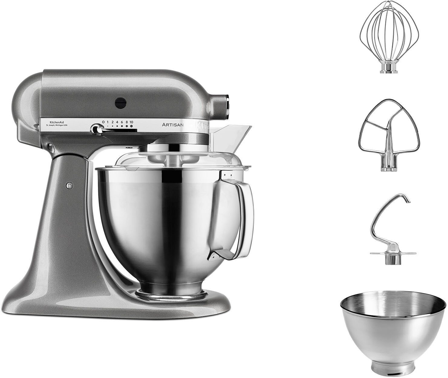 KitchenAid Küchenmaschine 5KSM185PSEMS Medallion Silber, 300 W, 4,8 l Schüssel