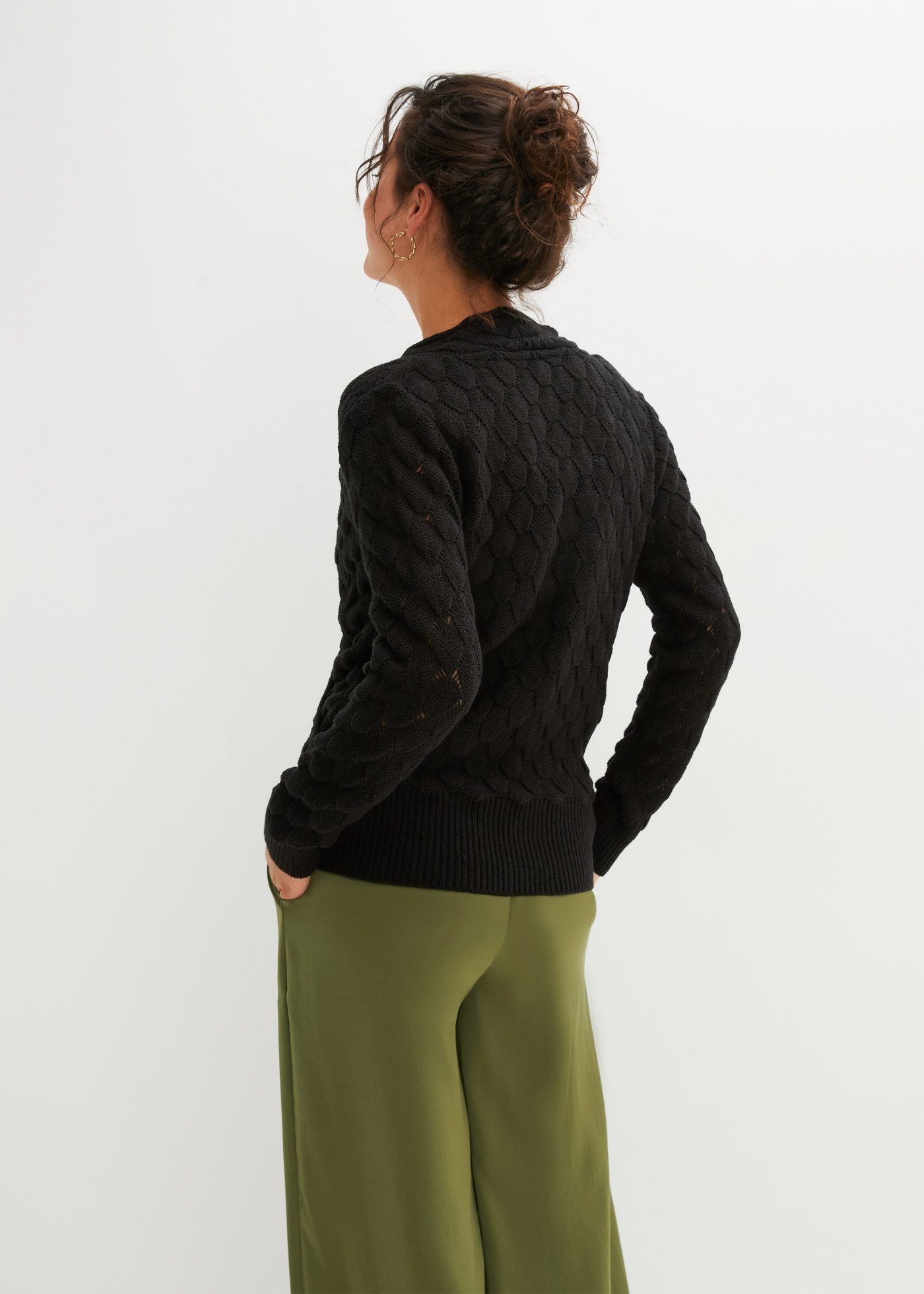 bonprix Strickpullover im tollen Ajour-Strick, Wickeloptik, bequeme Passform