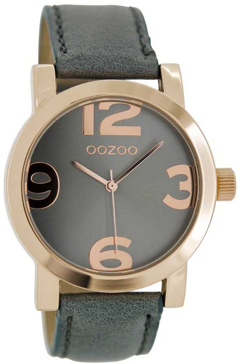 OOZOO Quarzuhr Oozoo Armbanduhr Damen rosegold, Damenuhr rund, groß (ca.  40mm) Lederarmband, Fashion-Style