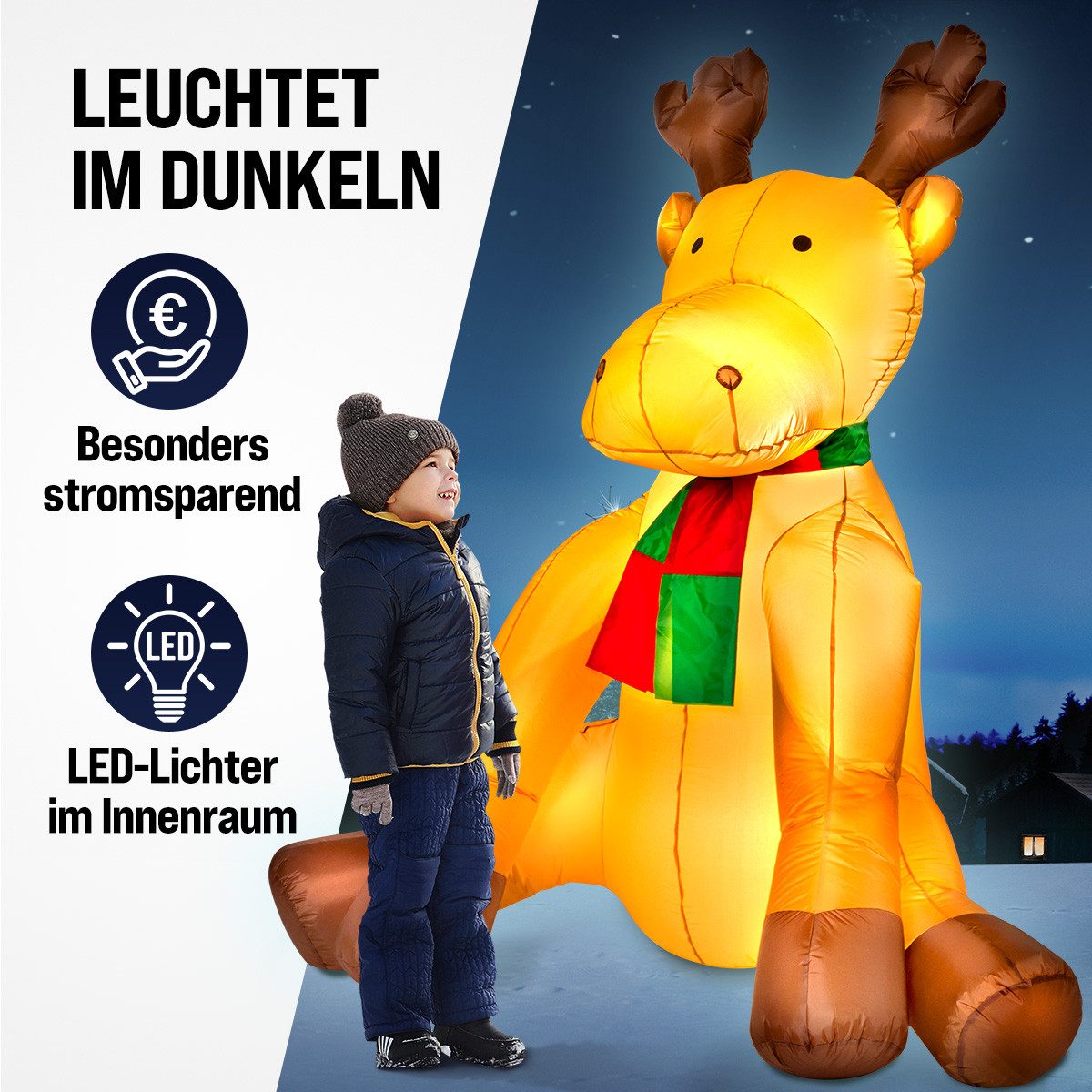 monzana Tierfigur, Aufblasbares Rentier 180cm LED Beleuchtet Befestigungsmaterial IP44