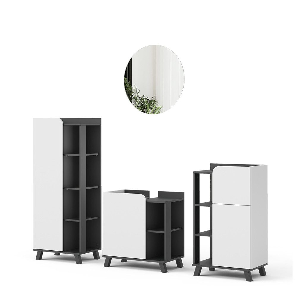 Vicco Badmöbel-Set Karen, Anthrazit/Weiß, 4 Teile, (4-St., 4er Set)