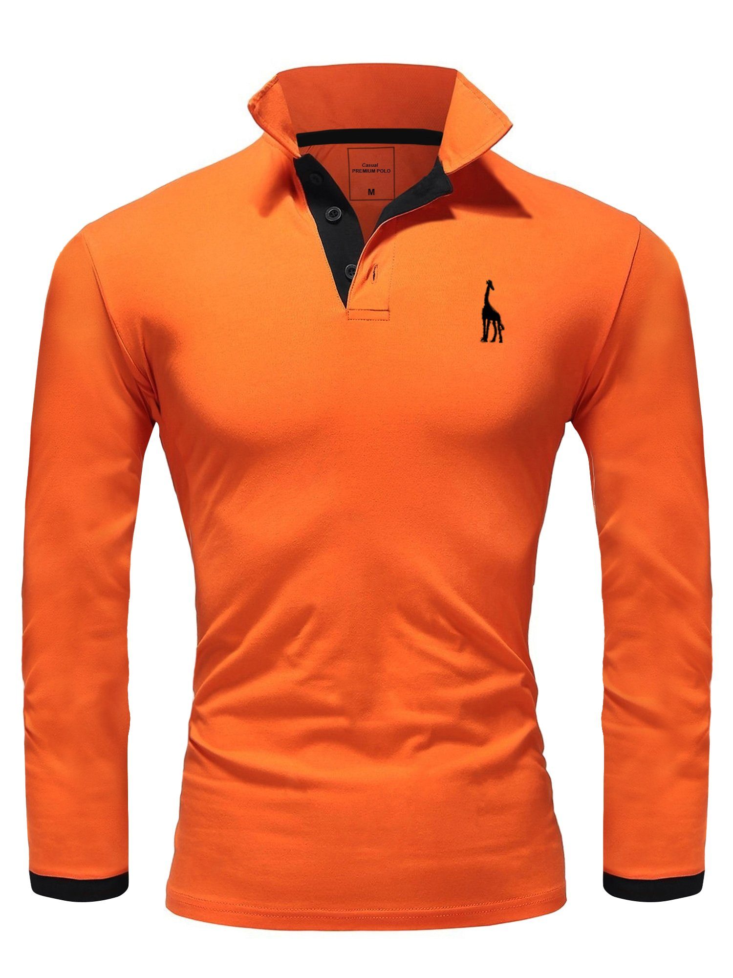 REPUBLIX Poloshirt AIDEN Herren Basic Langarm Kontrast Polo Hemd Orange/Schwarz