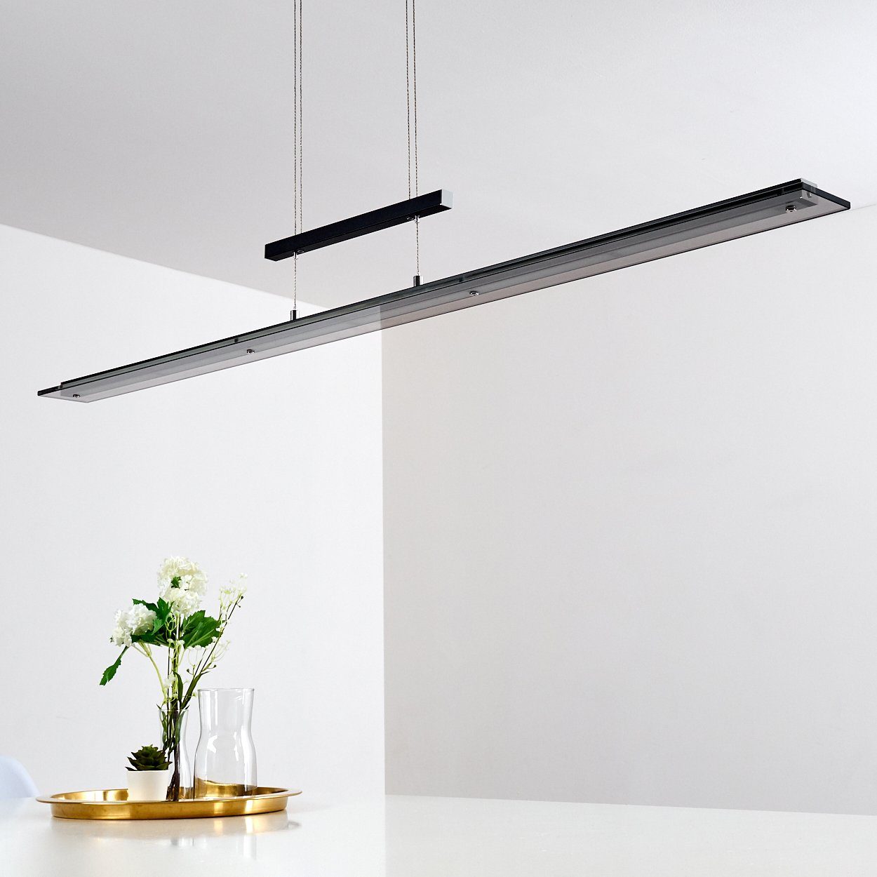 über Schwarz, 152cm,3400 Höhe Lumen, höhenverstellbare Kelvin, Hängelampe dimmbar max. 6500 Pendelleuchte in Metall/Glas hofstein »Nerano« Tastdimmer aus stufenlos