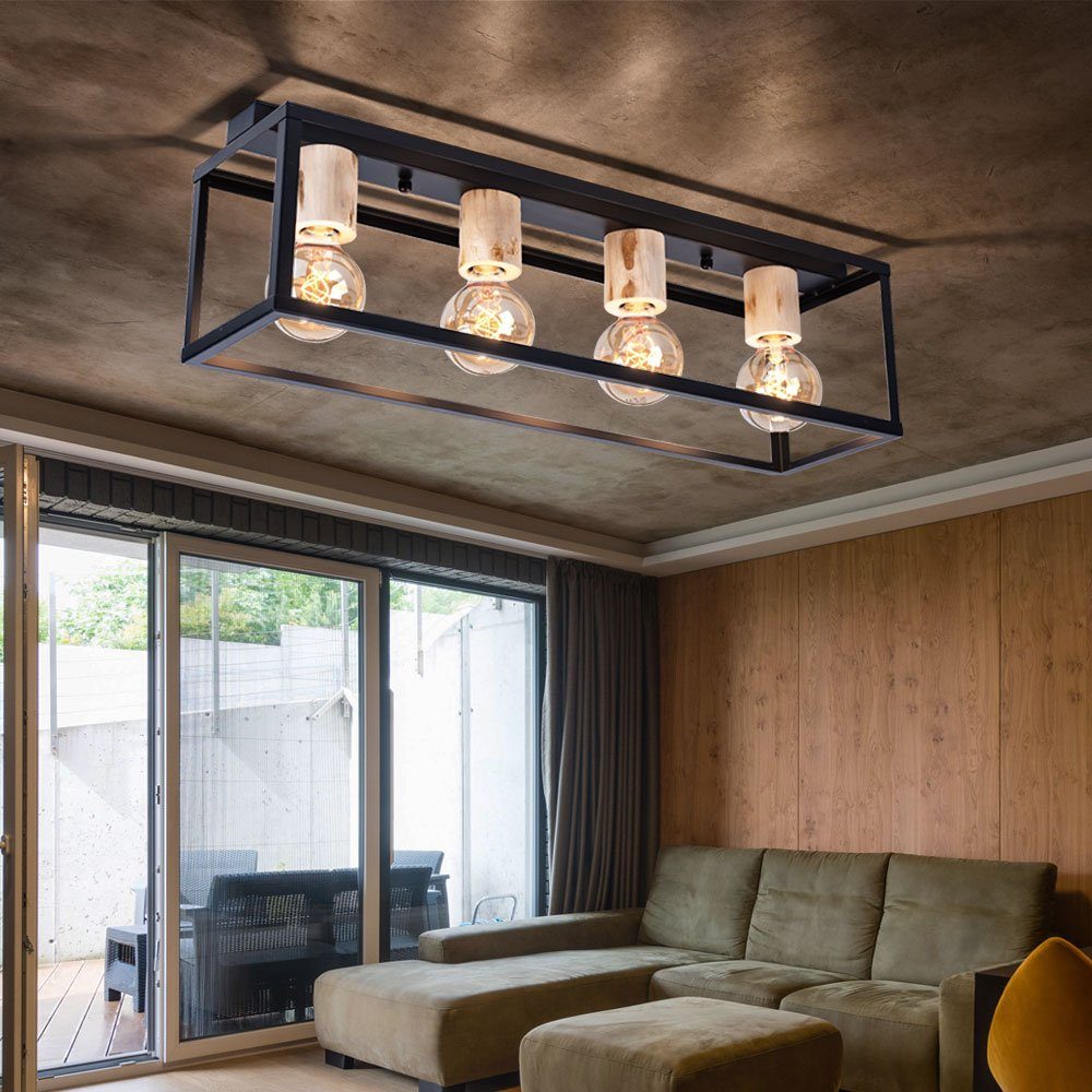 Globo Deckenleuchte, Leuchtmittel nicht inklusive, Vintage Decken Lampe schwarz Wohn Ess Zimmer Beleuchtung Holz Dekor