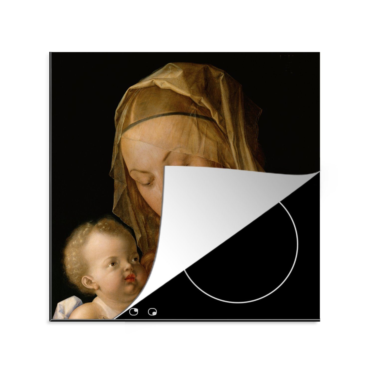 MuchoWow Herdblende-/Abdeckplatte Jungfrau mit Kind - Albrecht Dürer, Vinyl, (1 tlg), 78x78 cm, Ceranfeldabdeckung, Arbeitsplatte für küche