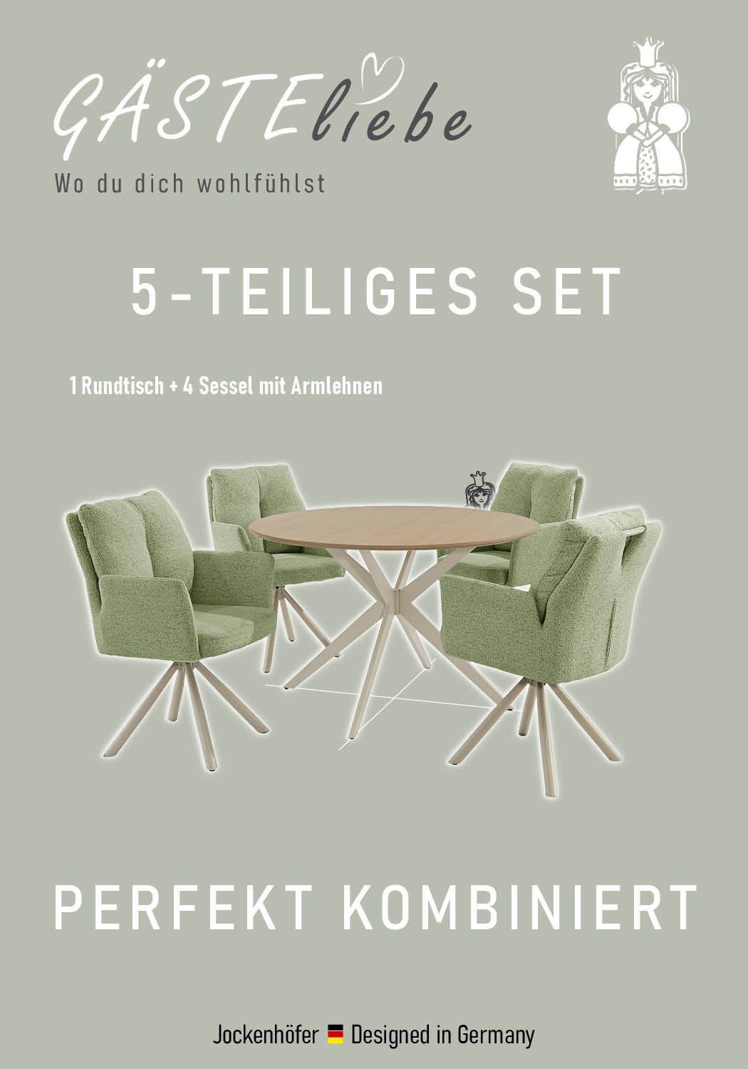 Jockenhöfer Gruppe Essgruppe Kopenhagen/Santorini, Sitzgruppe (Set, 5-tlg., 1 Tisch, 4 Stühle), (5-tlg), Tischplatte melaminbeschichtet, Sessel 360° drehbar, mi – Bild 3 von 5