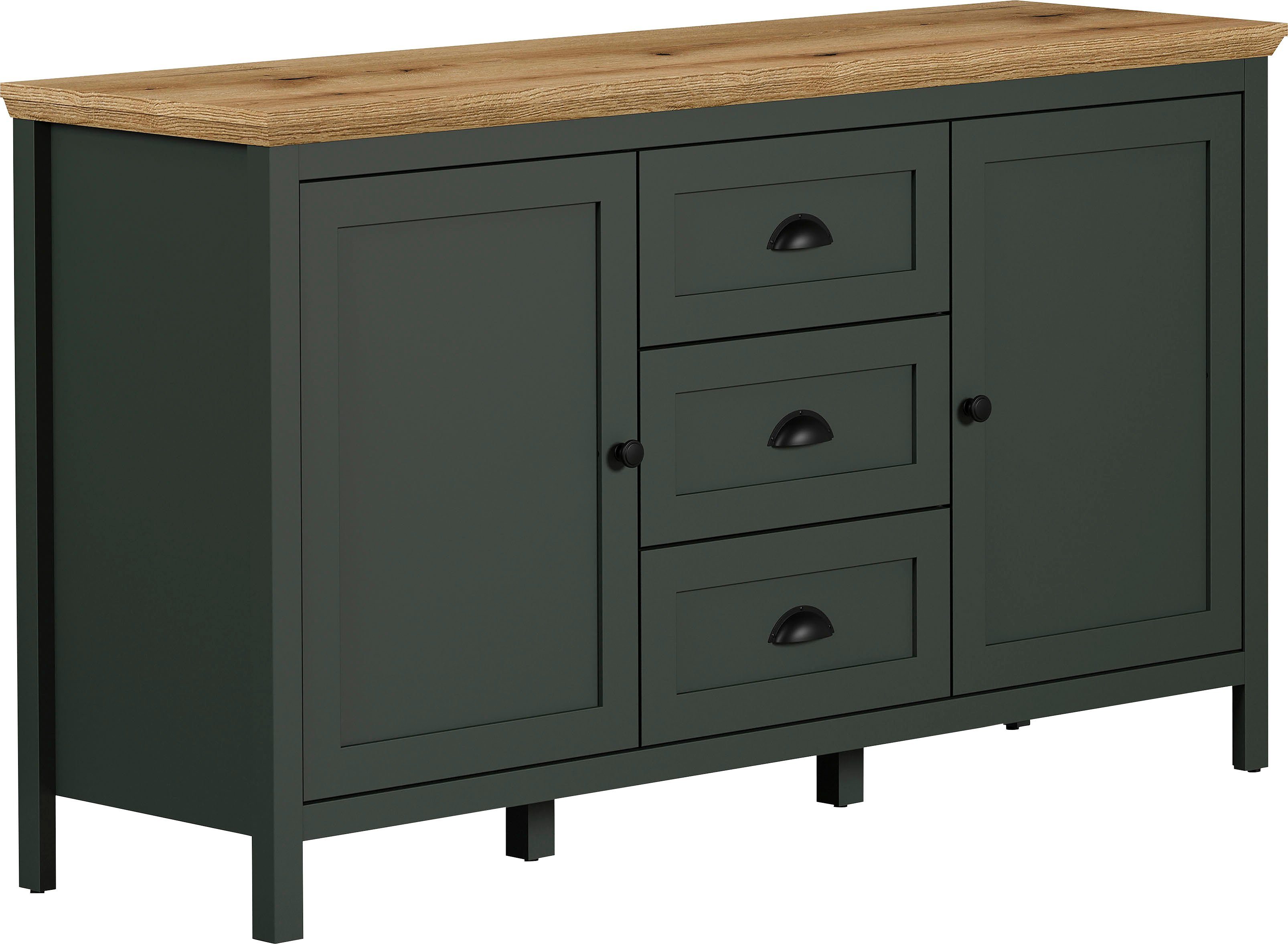 Home affaire Sideboard Vienna (1 St), Kommode im Landhausstil mit 3 Vollauszug-Schubladen und 4 Fächer