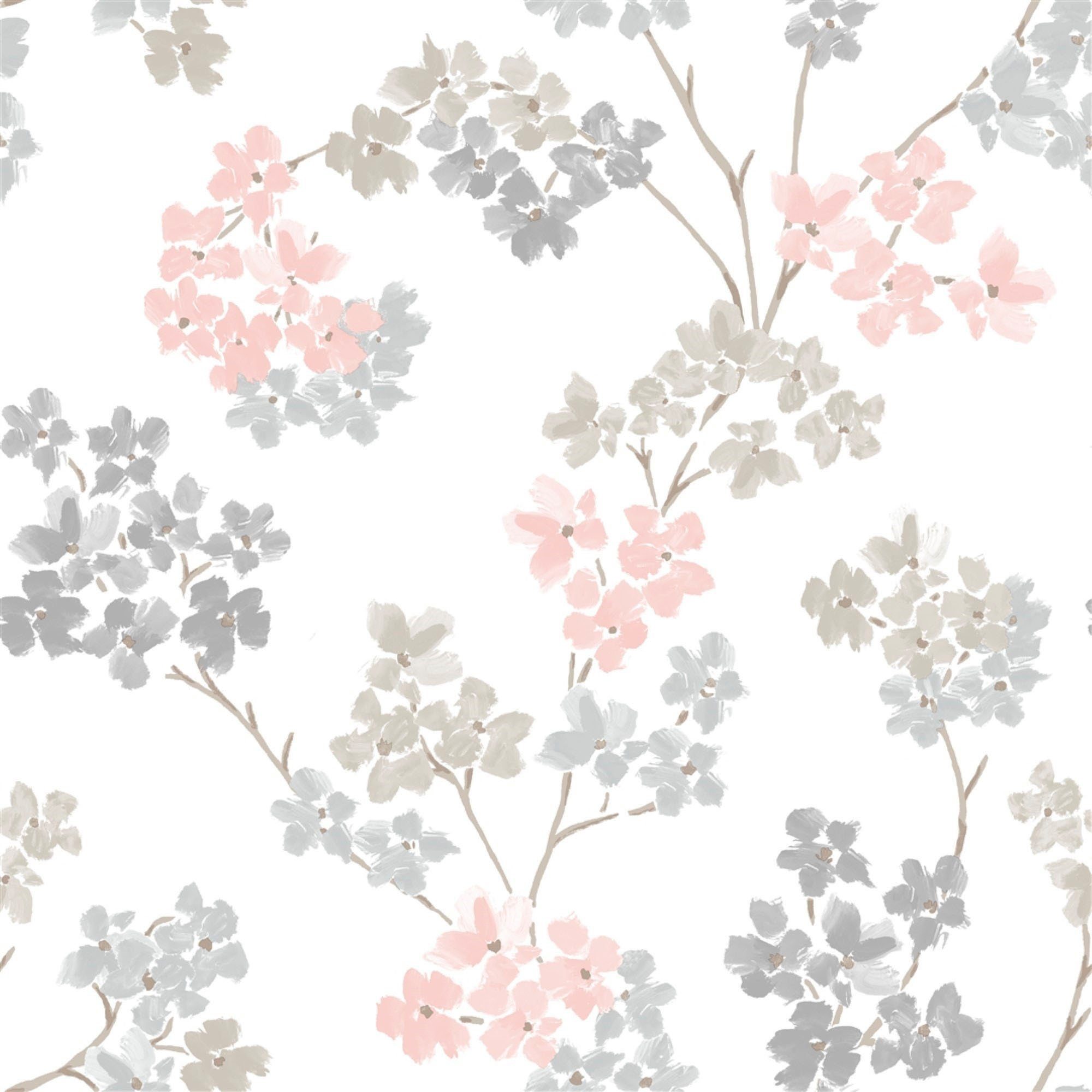 Superfresco Easy Vliestapete Blumen, glatt, geblümt, (1 St), Rosa/Grau - 10m x 52cm