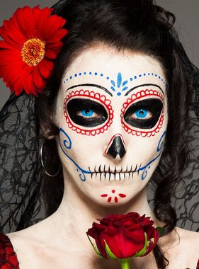 Maskworld Theaterschminke Make-up Set La Catrina Sugar Skull, Halloween Schminkset mit perfekt abgestimmten Komponenten