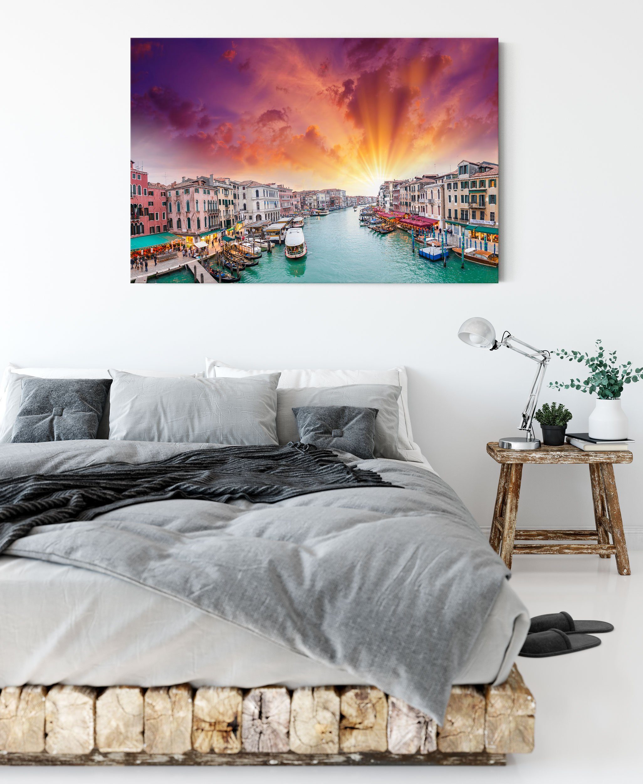 Leinwandbild Häuser, Fluss bespannt, St), inkl. Leinwandbild Zackenaufhänger fertig Häuser Pixxprint Venedig Venedig (1 Fluss