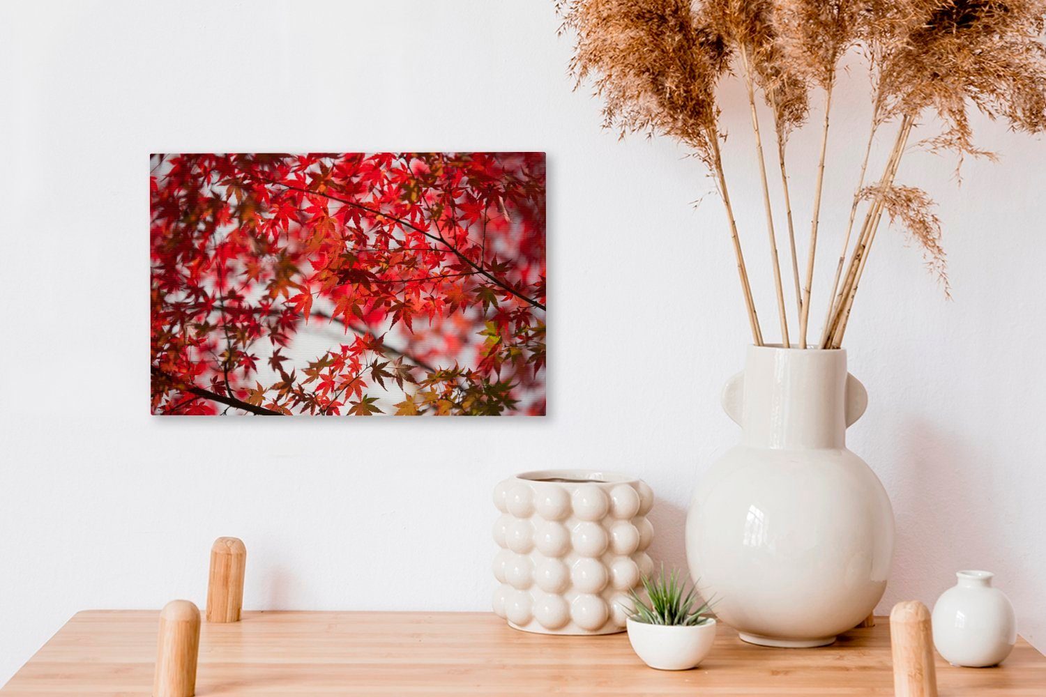 Aufhängefertig, Wandbild Leinwandbild Leinwandbilder, OneMillionCanvasses® St), eines (1 30x20 cm Ahorns, Rote Blätter Wanddeko, japanischen