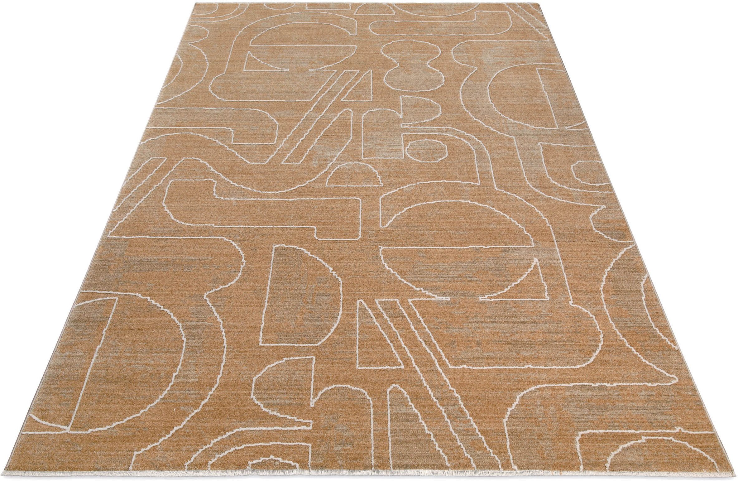 Esprit Teppich Beatle-B, rechteckig, Höhe: 15 mm, Kurzflor, grafisches Design, Hoch-Tief-Effekt, waschbar, Jute-Rücken
