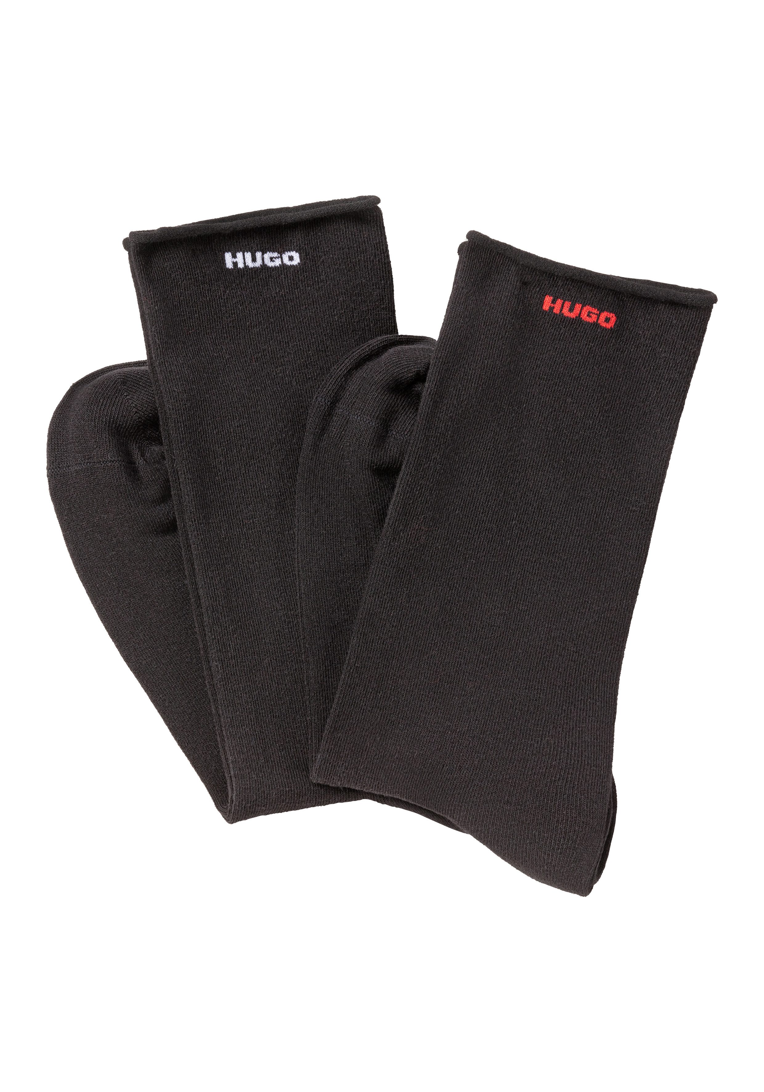 HUGO Freizeitsocken 2P RS UNI CC W (Packung, 2-Paar, 2er Pack) mit gerolltem Bündchen