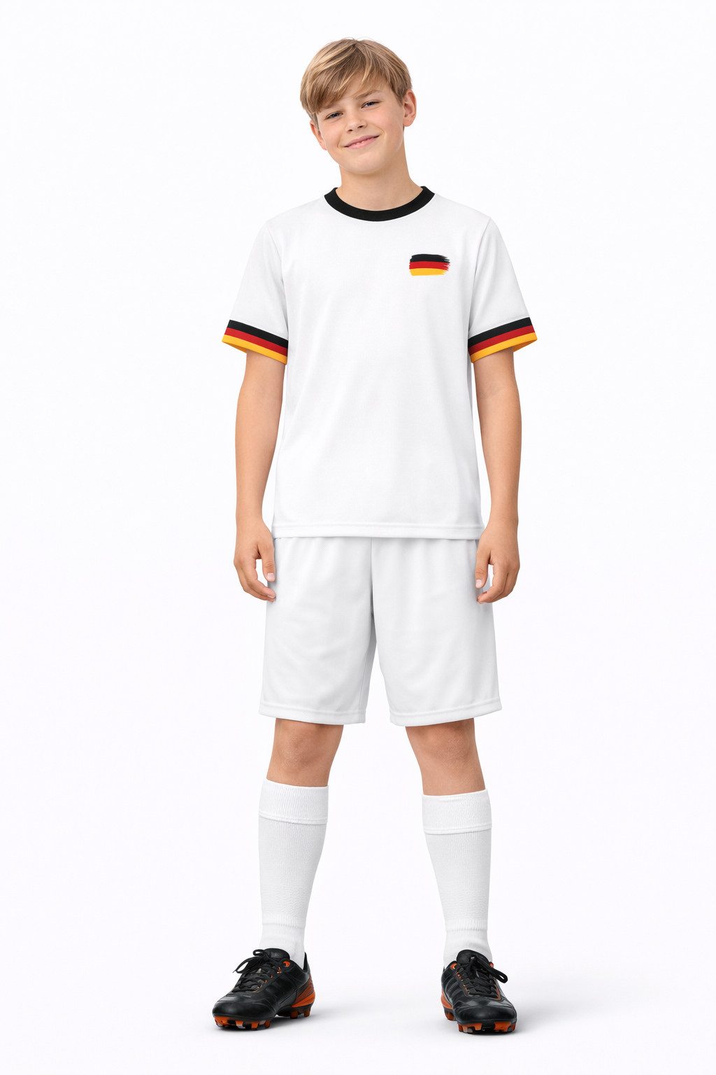 THREE OAKS T-Shirt Fußball Fan Shirt mit Deutschlandfarben, weißes Jungen