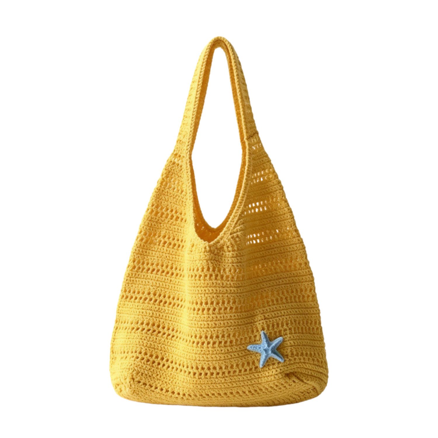 FOUORTUNATE-BEE Schultertasche Seestern Tasche, Häkeltasche, Schultertasche, große Strandtasche Damen, Seestern Strandtasche für Urlaub, Freizeit, Alltag, mit Blumenmotiv