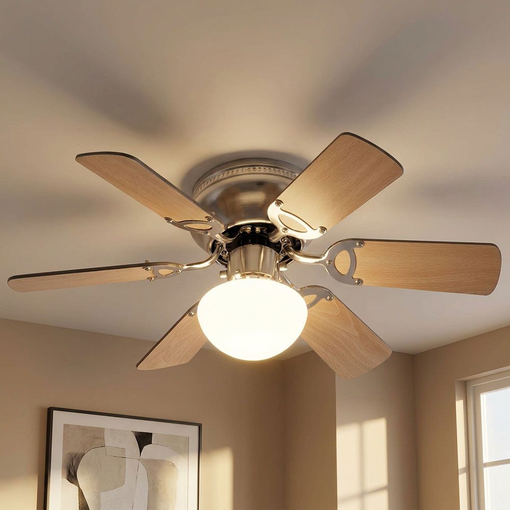 GLOBO LIGHTING Deckenventilator, LED Deckenventilator mit Beleuchtung und Zugschalter 3 Stufen 76x28cm