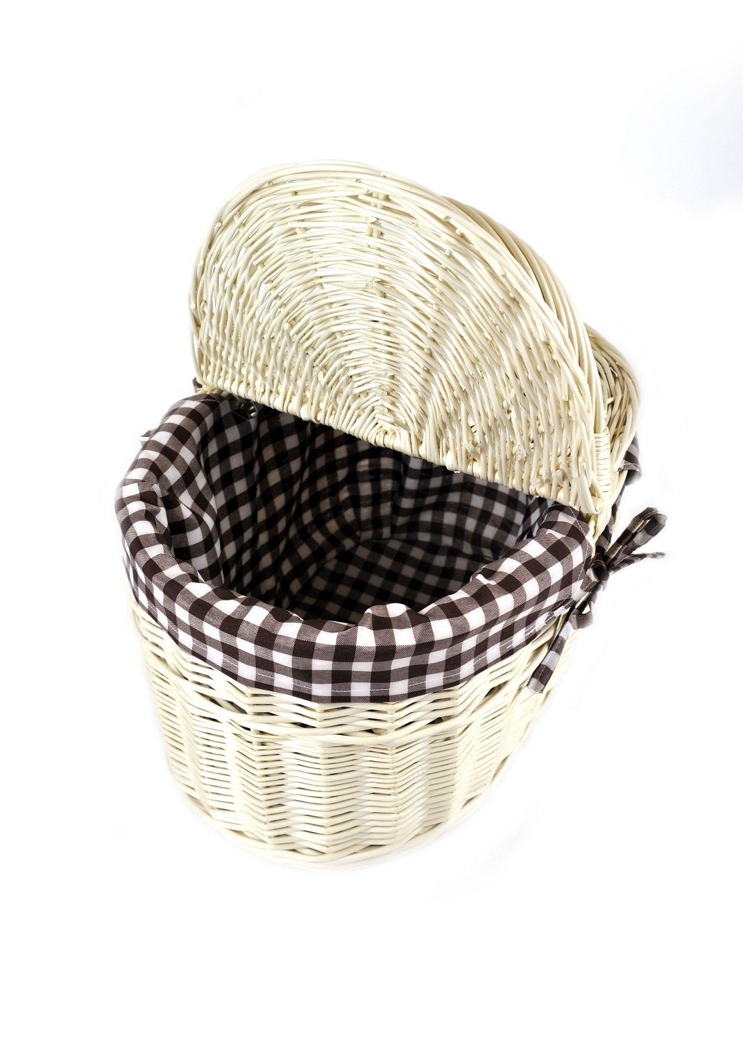 MyBer® Einkaufskorb Korb aus Weide geflochten Weidenkorb Handarbeit weiß, mit Stoffeinlage 2 Deckeln 40/22/25cm (38 mit Griff) K12-027-W-SBRW