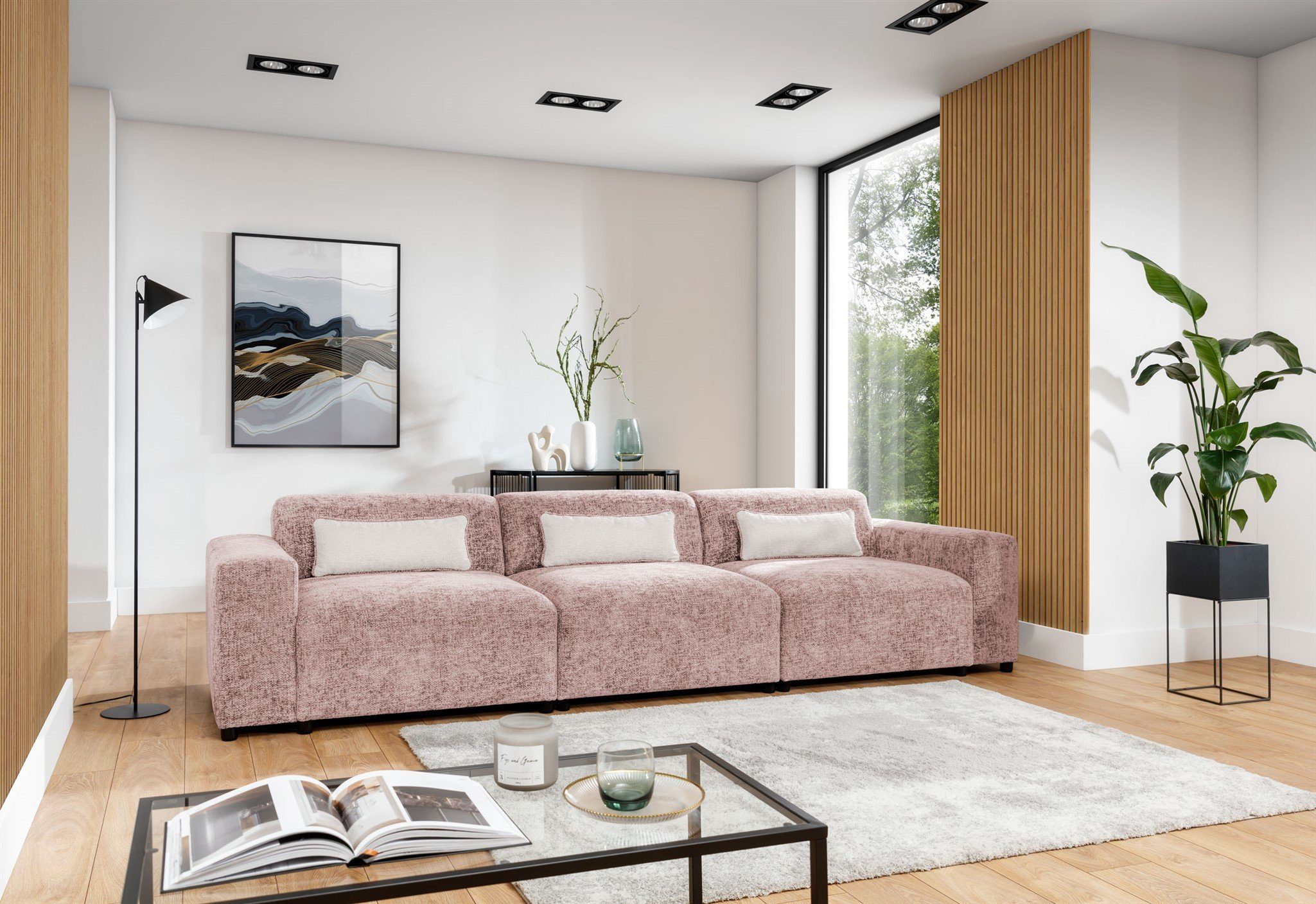 Fun Möbel Big-Sofa Designersofa Sofa ROMY 4-Sitzer in Stoff Enjoy Me, inkl. 3 Zierkissen