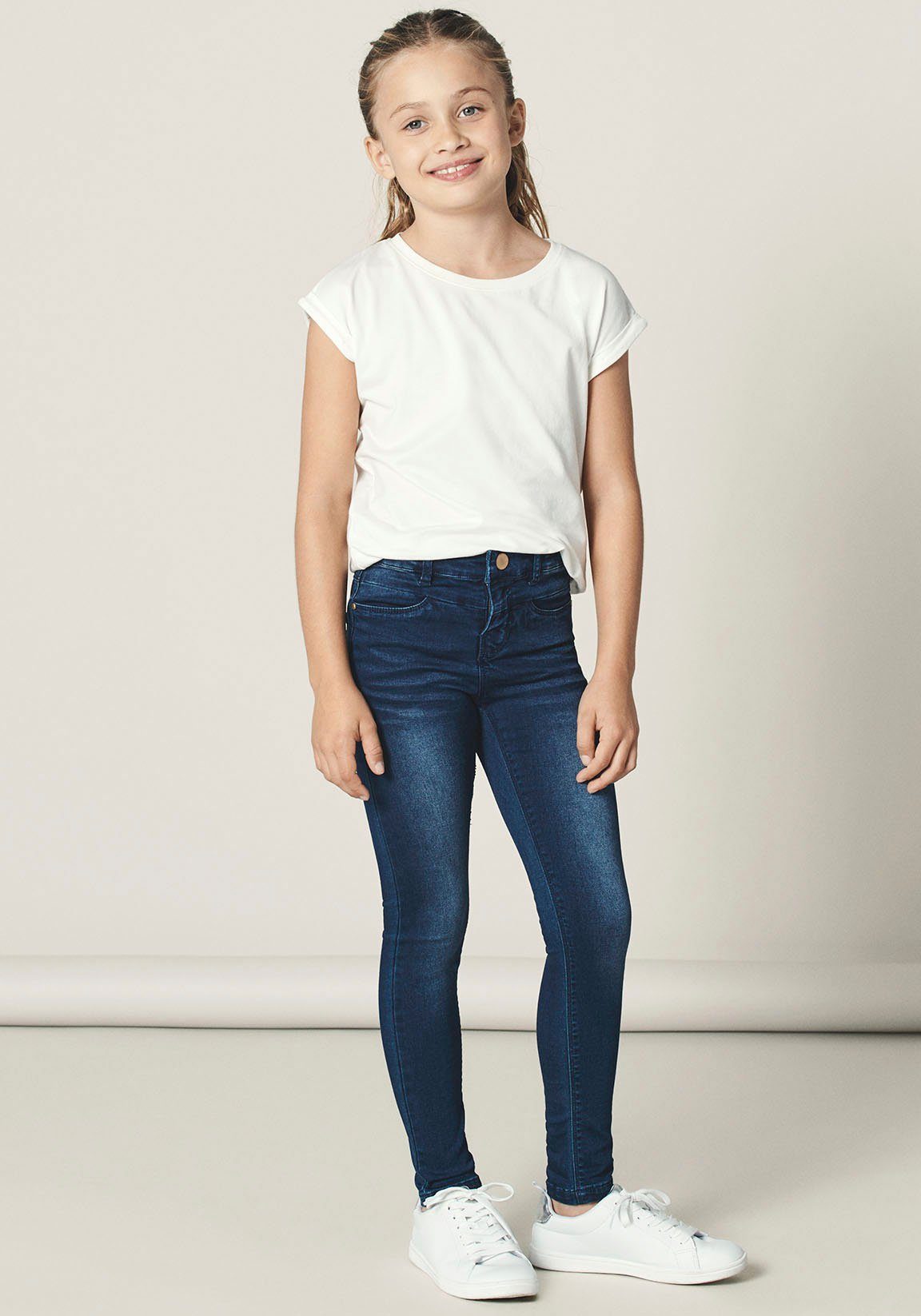 NAME IT Mädchen Stoff-Hose - Skinny Hose Mit Regulierbarem Bund In Weiß