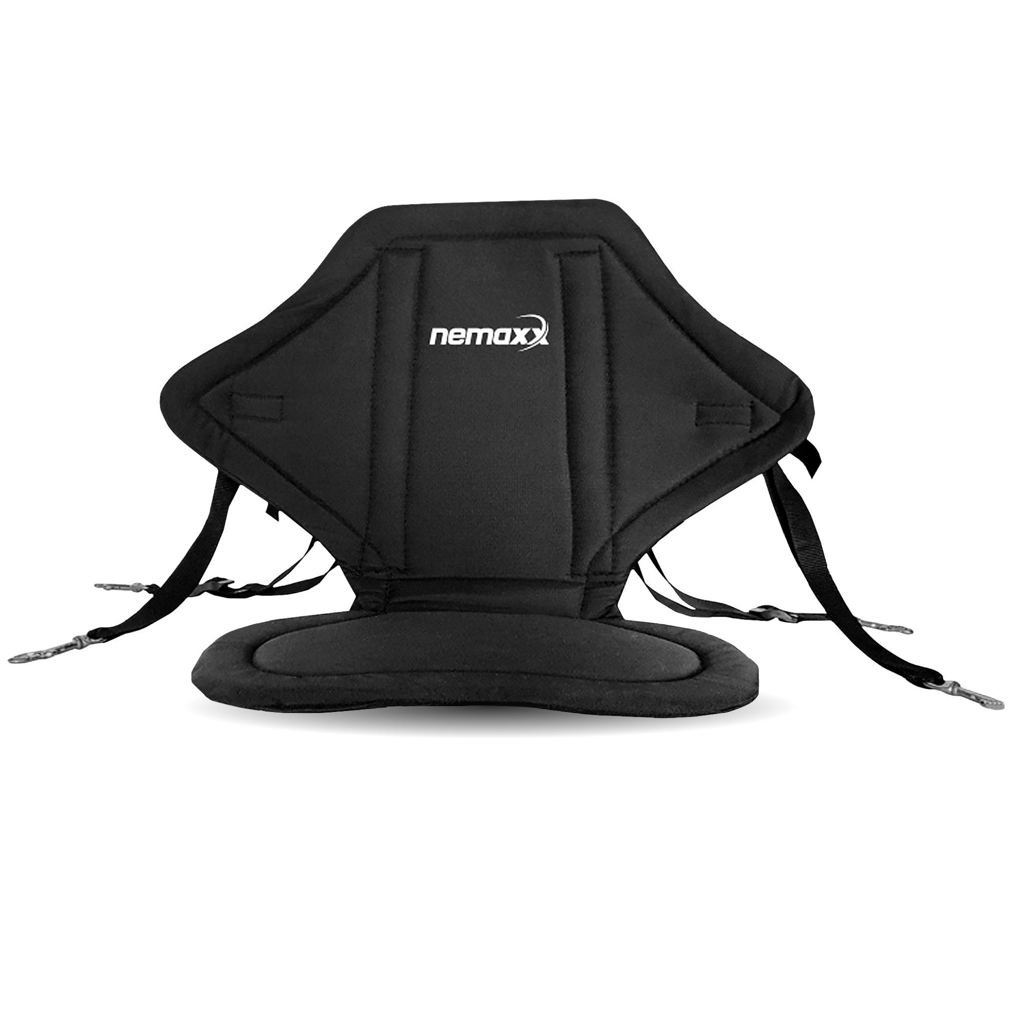NEMAXX SUP-Rückenlehne Komfort-Sitz für SUP, Kajak & Kanu Weich (mit hoher Rückenlehne, großer Sitzfläche, 4-Punkt-Befestigung), mit Rückentasche, Metallhaken, verstellbaren Gurten & Zubehör