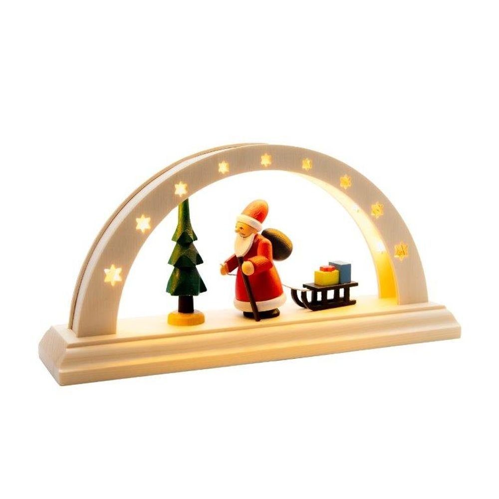 Spielwarenmacher Günther e.K. Lichterbogen Schwibbogen Weihnachtsmann mit Schlitten mit LED Beleuchtung BxHxT