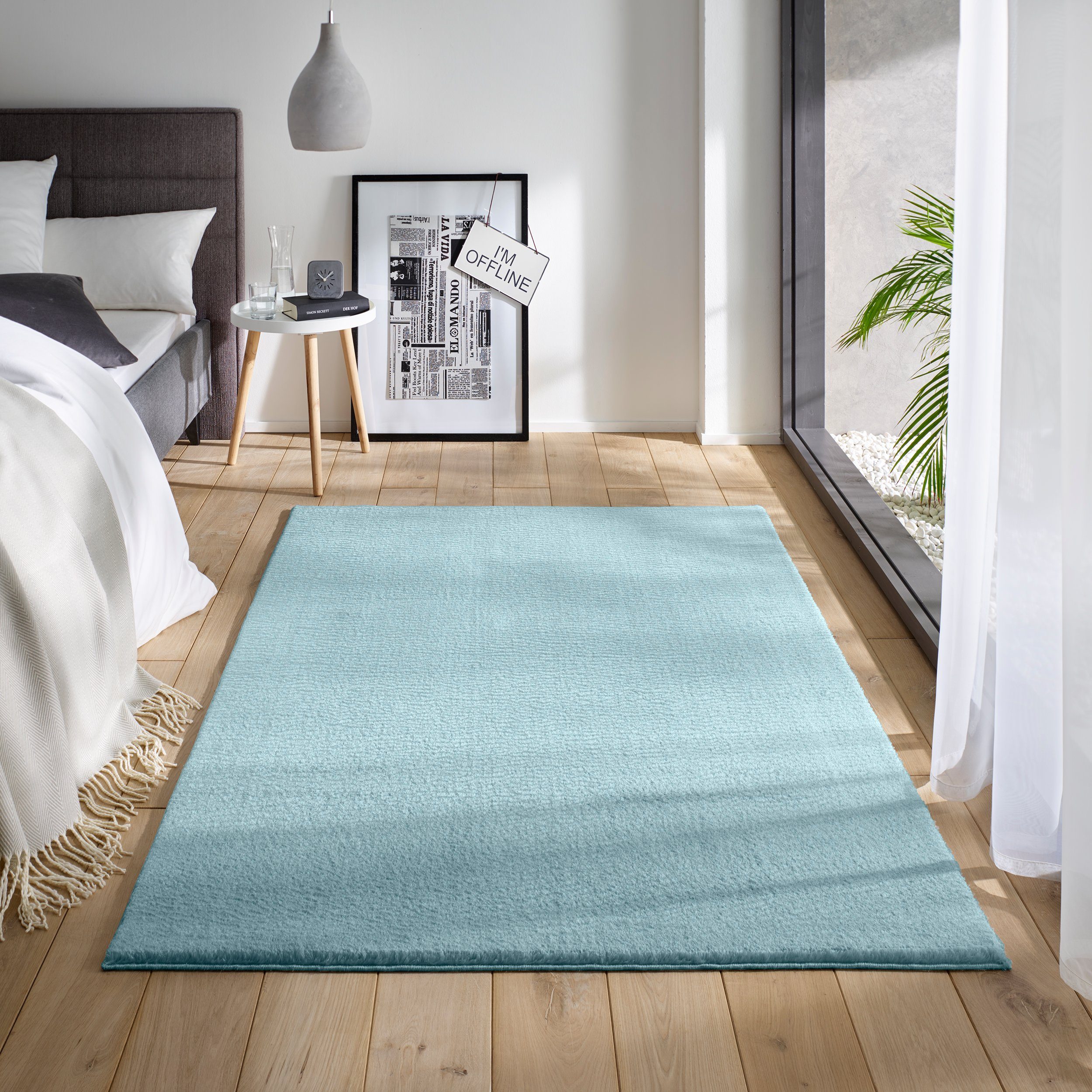 Teppich Waschbarer Kurzflor-Teppich, TaCa Home, rechteckig, Höhe: 19 mm, Wohnzimmer Schlafzimmer Küche Bad Flur, Hellblau - 240 x 340 cm