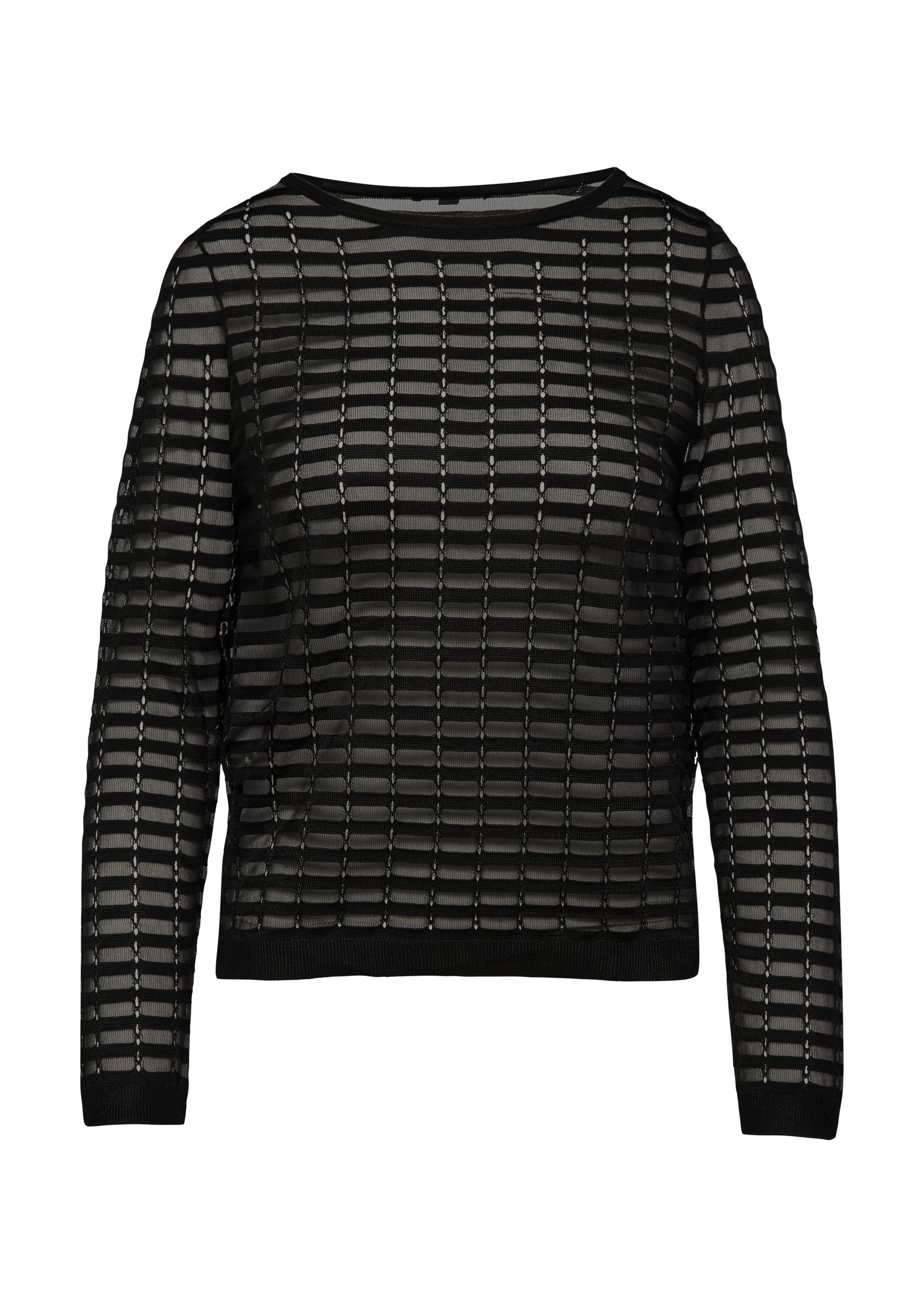 comma Longpullover Strickpullover Feiner Strickpullover mit Transparenz-Effekt