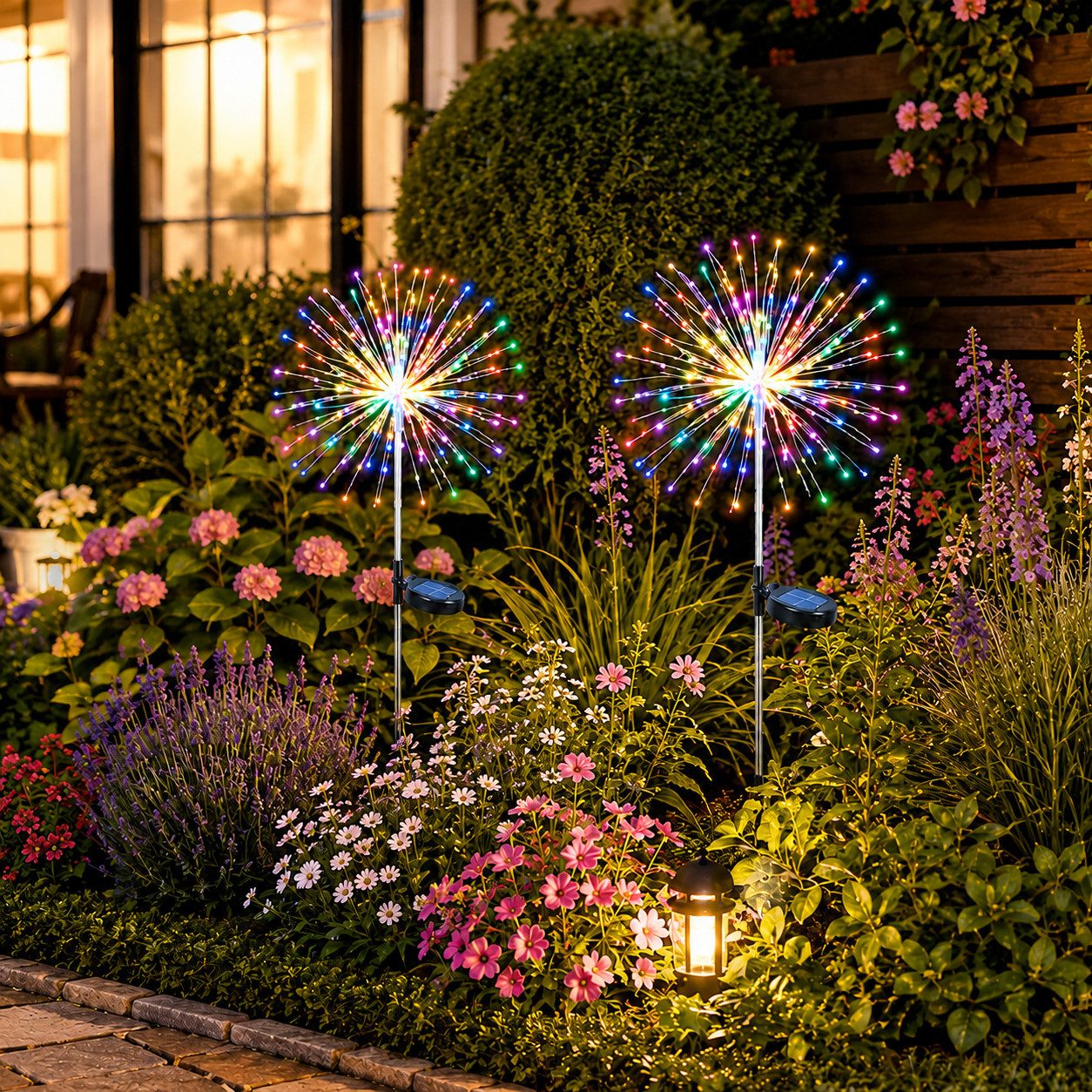Fyrove LED Solarleuchte LED Solar Gartendeko Solarlampen Garten 60 LED Feuerwerk Solarleuchten, gartendeko, solarlampen für außen, Bunt, Leuchtmittel, Wetterfest Pusteblume Solarlampen 8 Modi mit Erdspieß