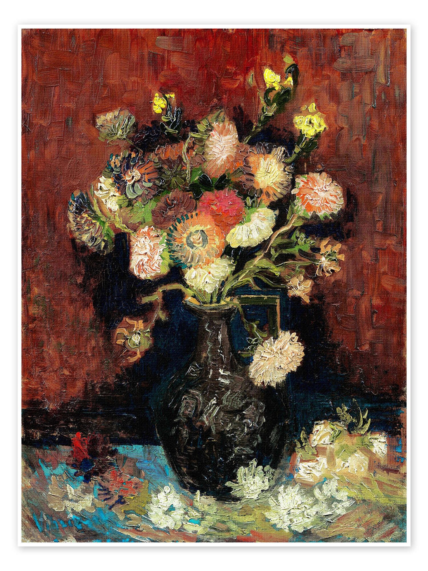 Posterlounge Wandbild Vase mit chinesischen Astern und Gladiolen, Vincent van Gogh, erhältlich als Poster, Leinwandbild, Wandsticker oder Acrylglasbild