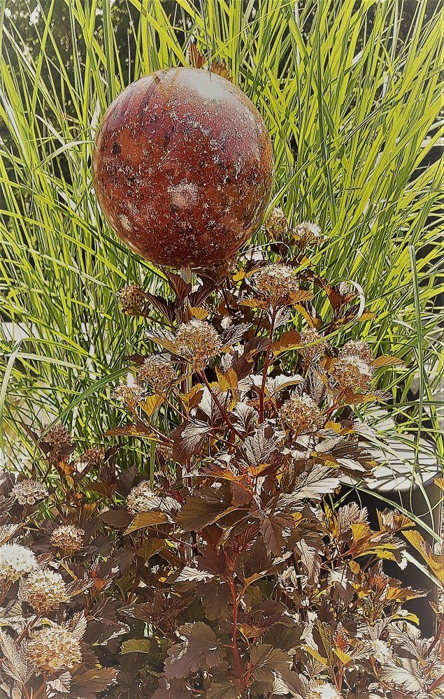 Jürgen Bocker - Gartenambiente Gartenstecker Rosenkugel Edelstahl rot Stab 80 cm Gartenstecker Beetstecker