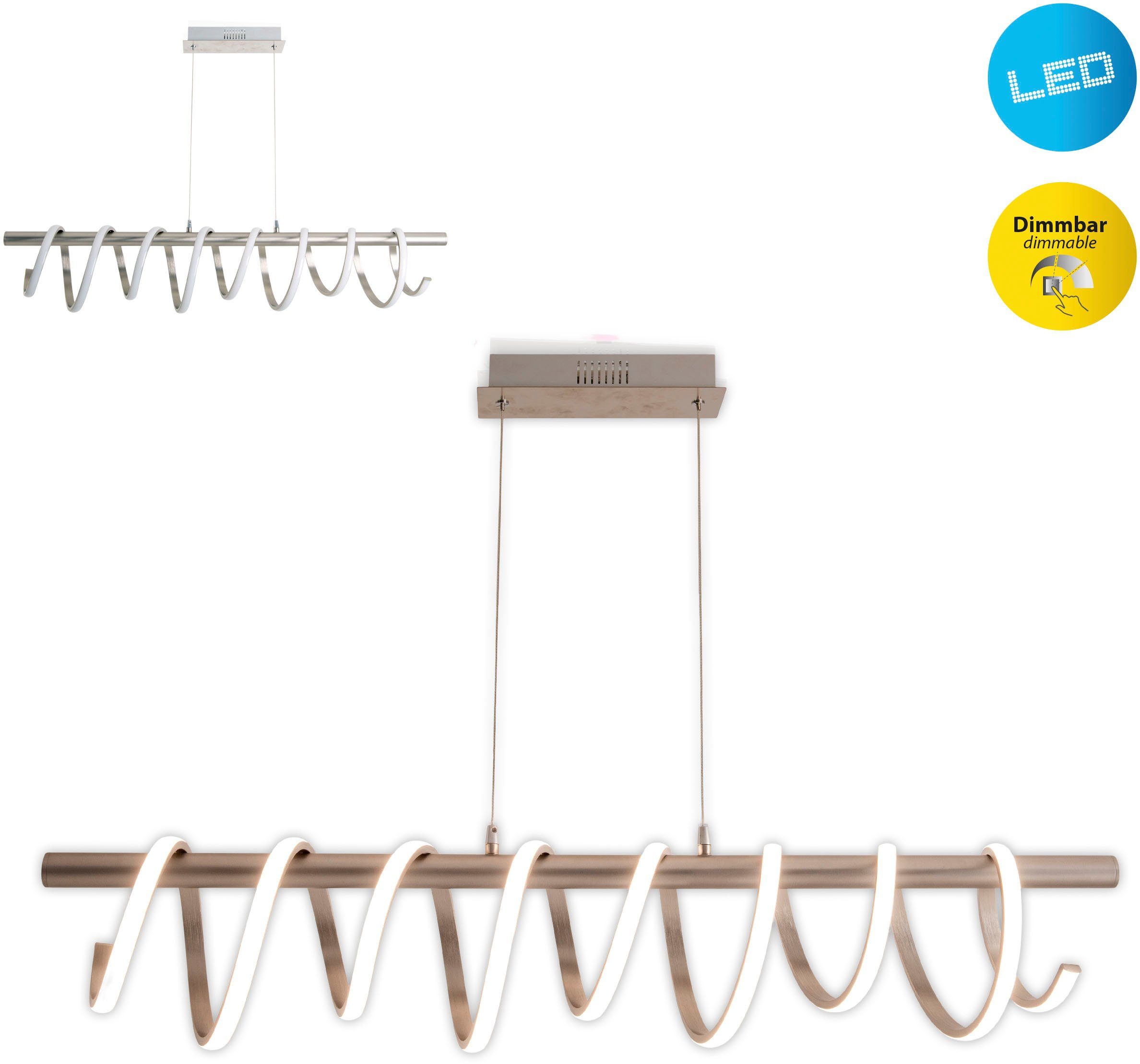 näve LED Pendelleuchte Belleza, Dimmfunktion, LED fest integriert, Warmweiß, Hängeleuchte warmweiß, 3-Stufen-dimmbar, 35W, L:100cm, silberfarben