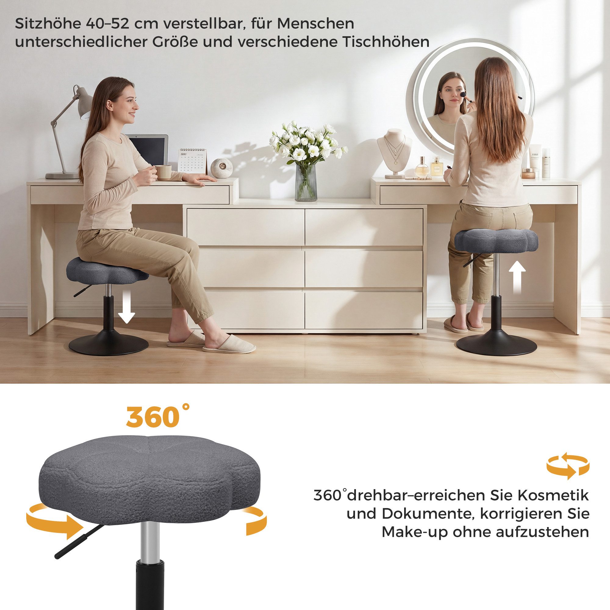 ELUCHANG Polsterstuhl Schminktisch Stuhl, Blumenform, 360° drehbar (1 St) – Bild 4 von 5
