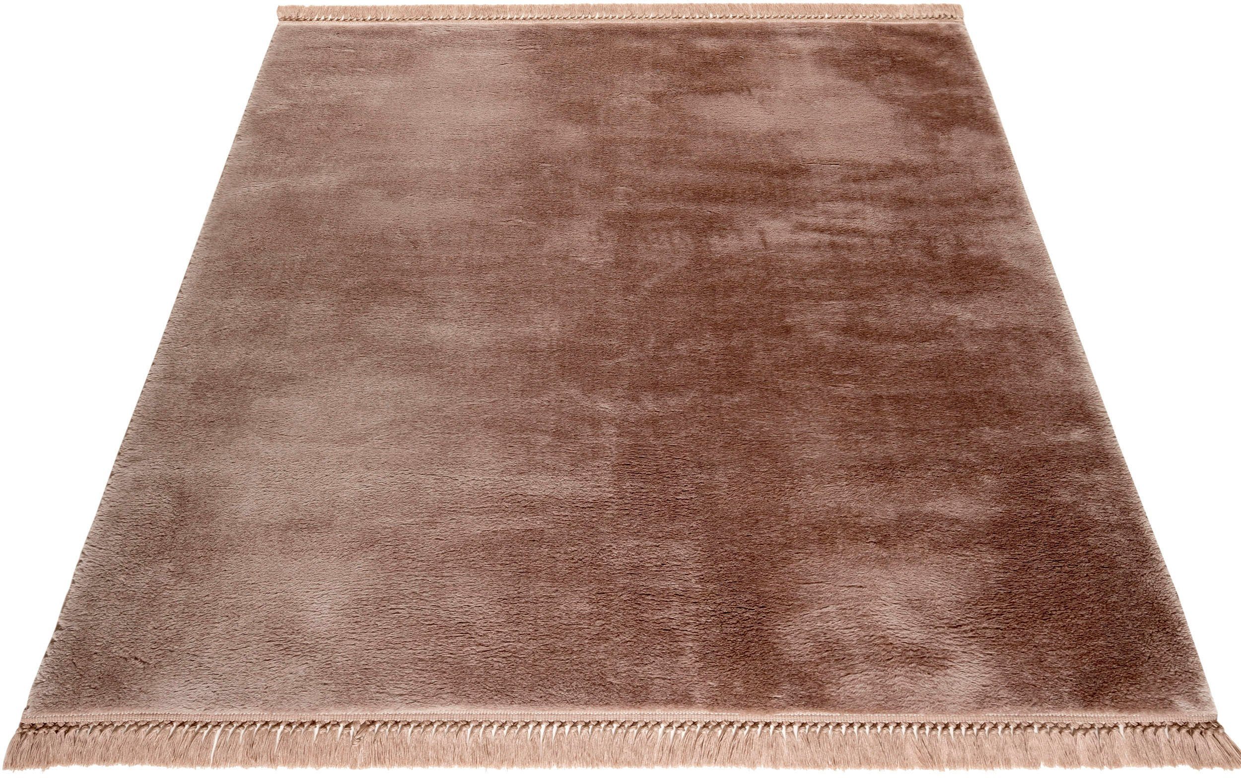 Hochflor-Teppich Soft mit Fransen, Sehrazat, rechteckig, Höhe: 25 mm,  Kunstfell, waschbar, kuschelweich, rutschhemmender Rücken
