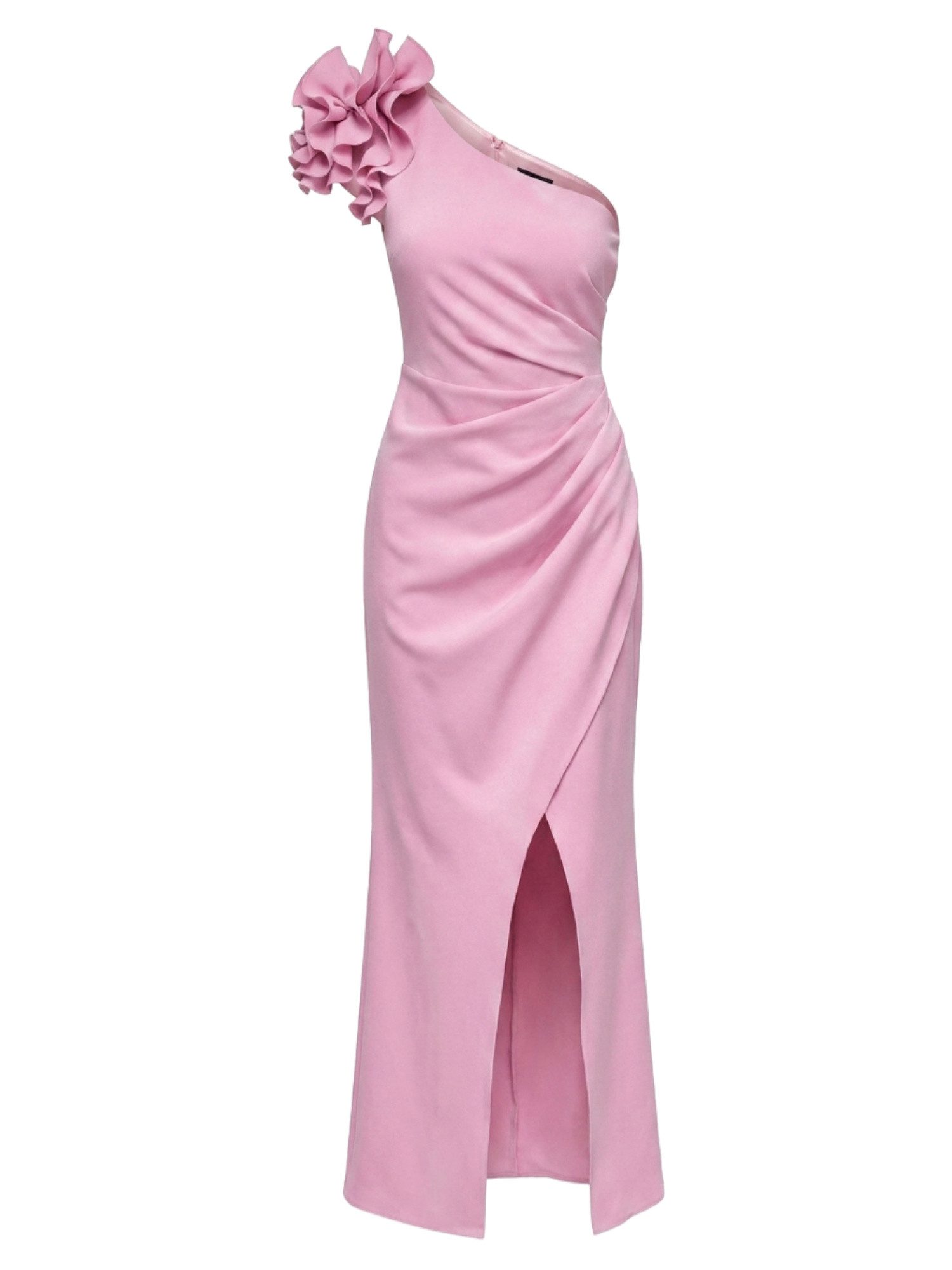 OMBRE Abendkleid Abendkleid mit asymmetrischem Schnitt und Rüschen Pink M (kein Set, 1-tlg) in Unifarbe