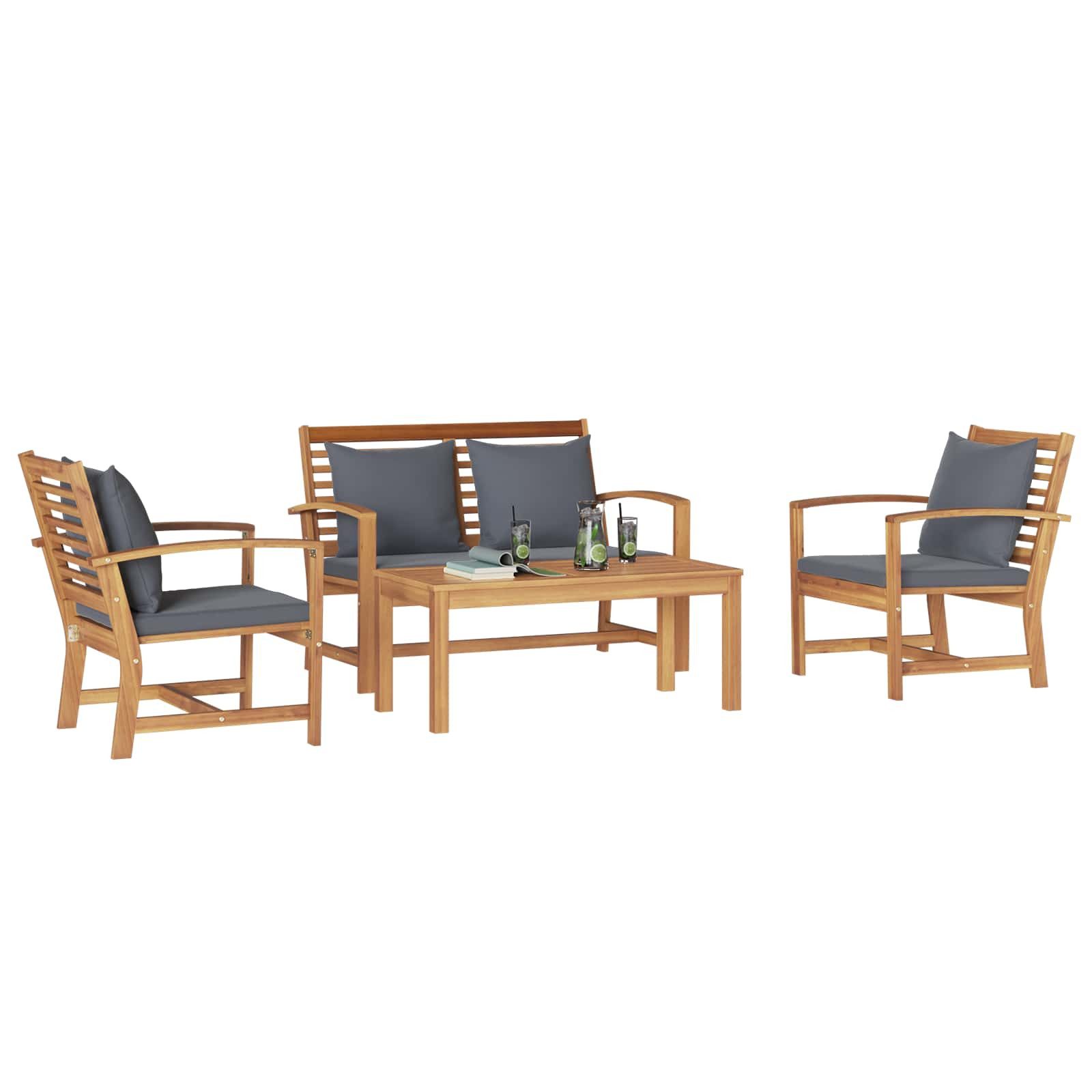 vidaXL Gartenlounge-Set Gartensofa-set 4 stk. Natur Massives holz, (4-tlg)