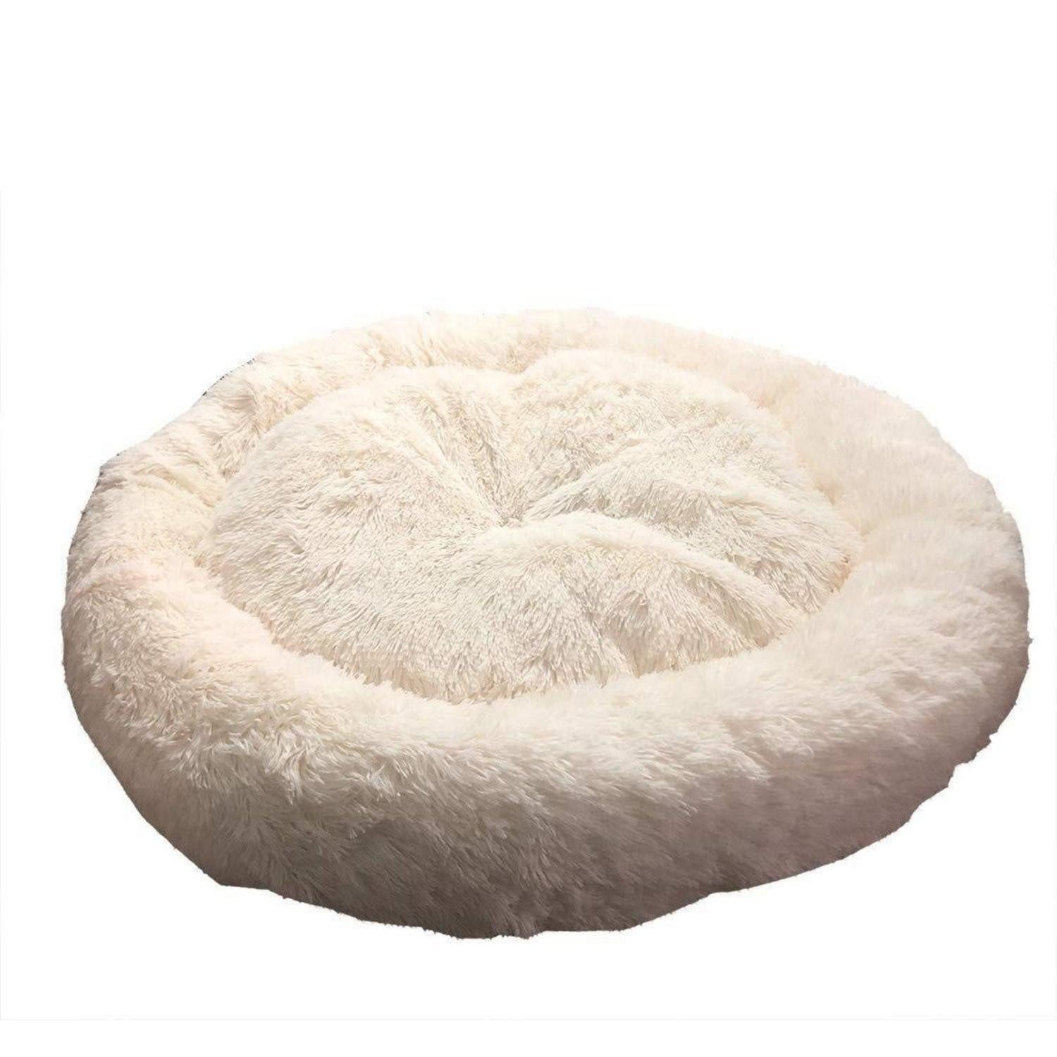 LuxusKollektion Hundebett Hundebett rund Plüsch XL 80cm Weiß